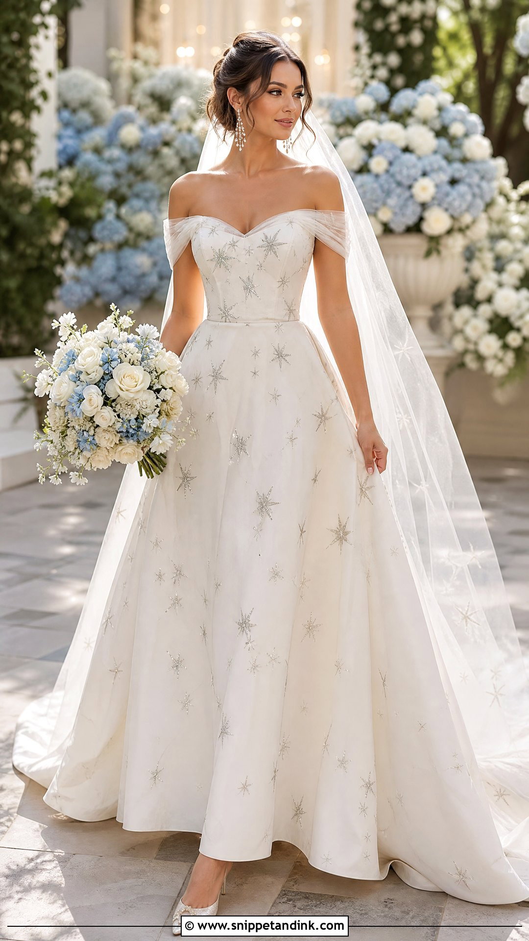 Off Shoulder Star Wedding Dress - Snippet and Ink - 20 Wedding Dress with Stars Ideas