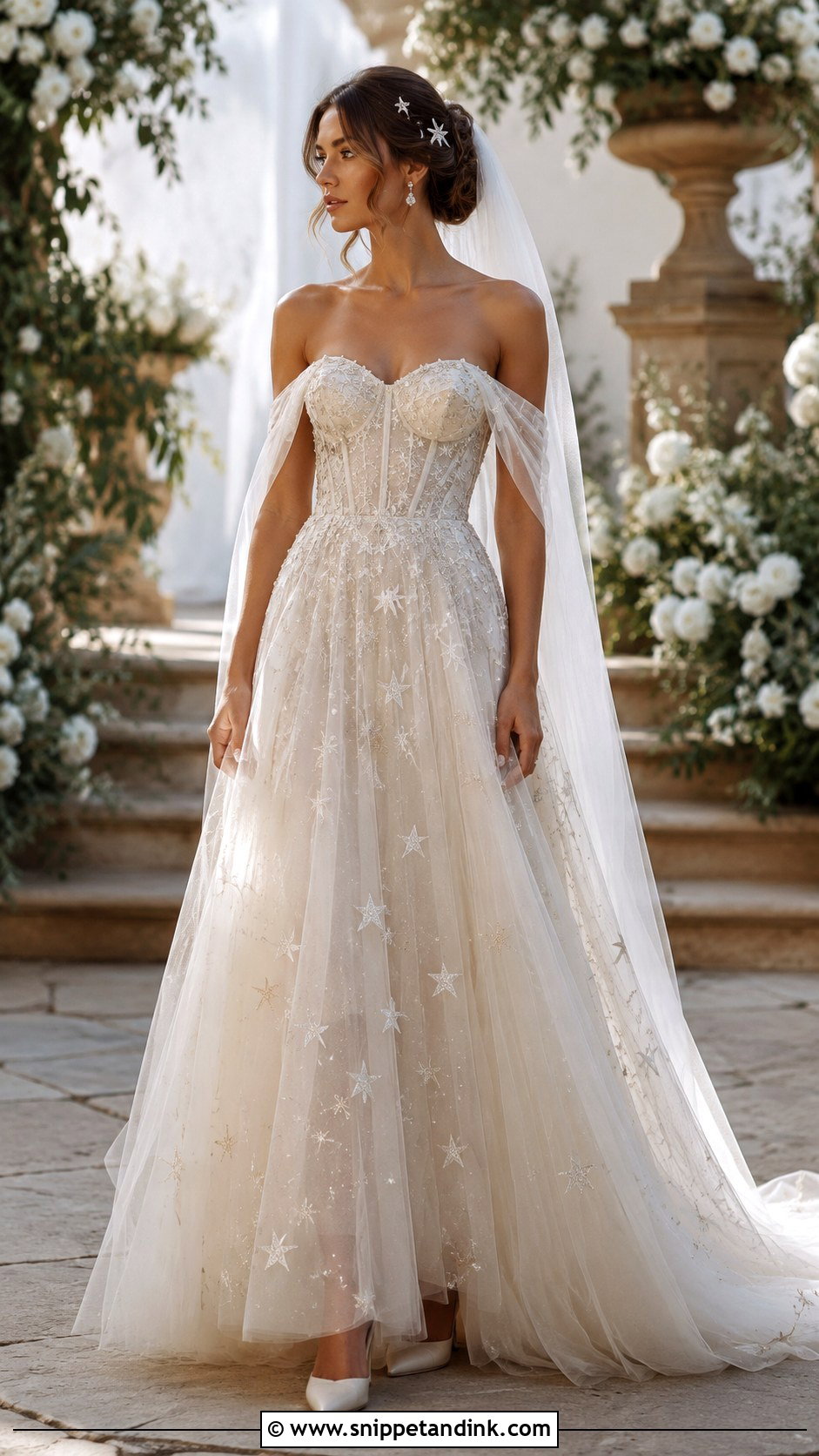 Off Shoulder Star Wedding Dress - Snippet and Ink - 20 Star Wedding Dress Ideas