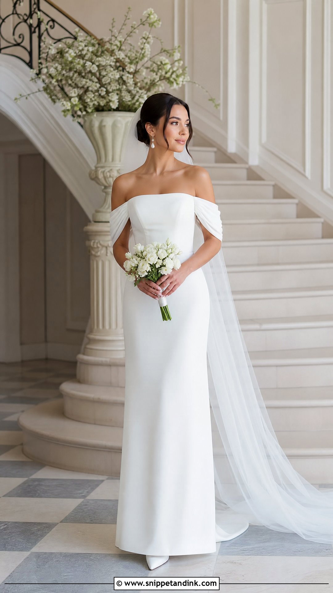 Off Shoulder Straight Wedding Dress - Snippet and Ink - 20 Straight Wedding Dresses
