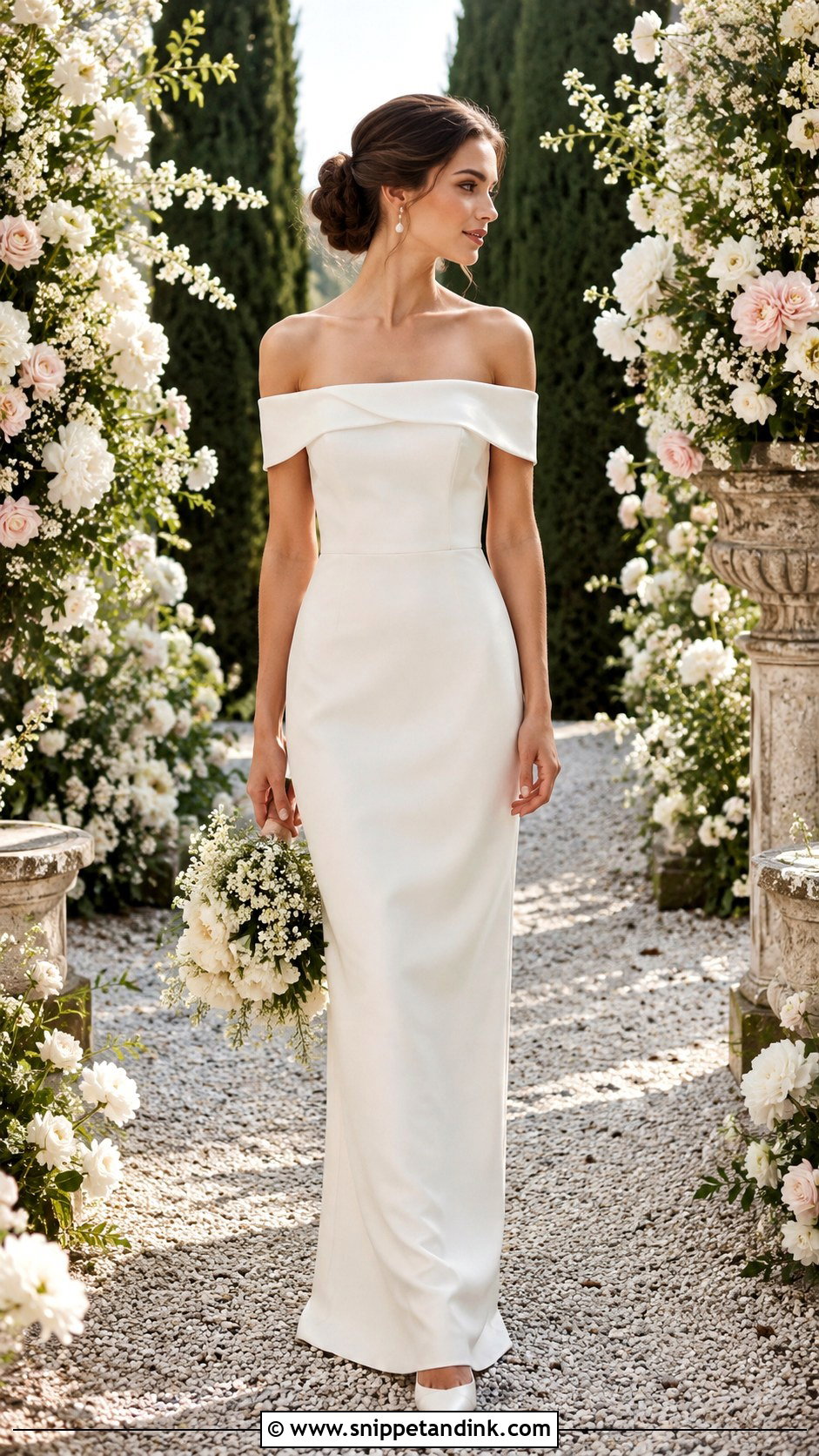 Off Shoulder Straight Wedding Dress - Snippet and Ink - 25 Straight Wedding Dress Ideas