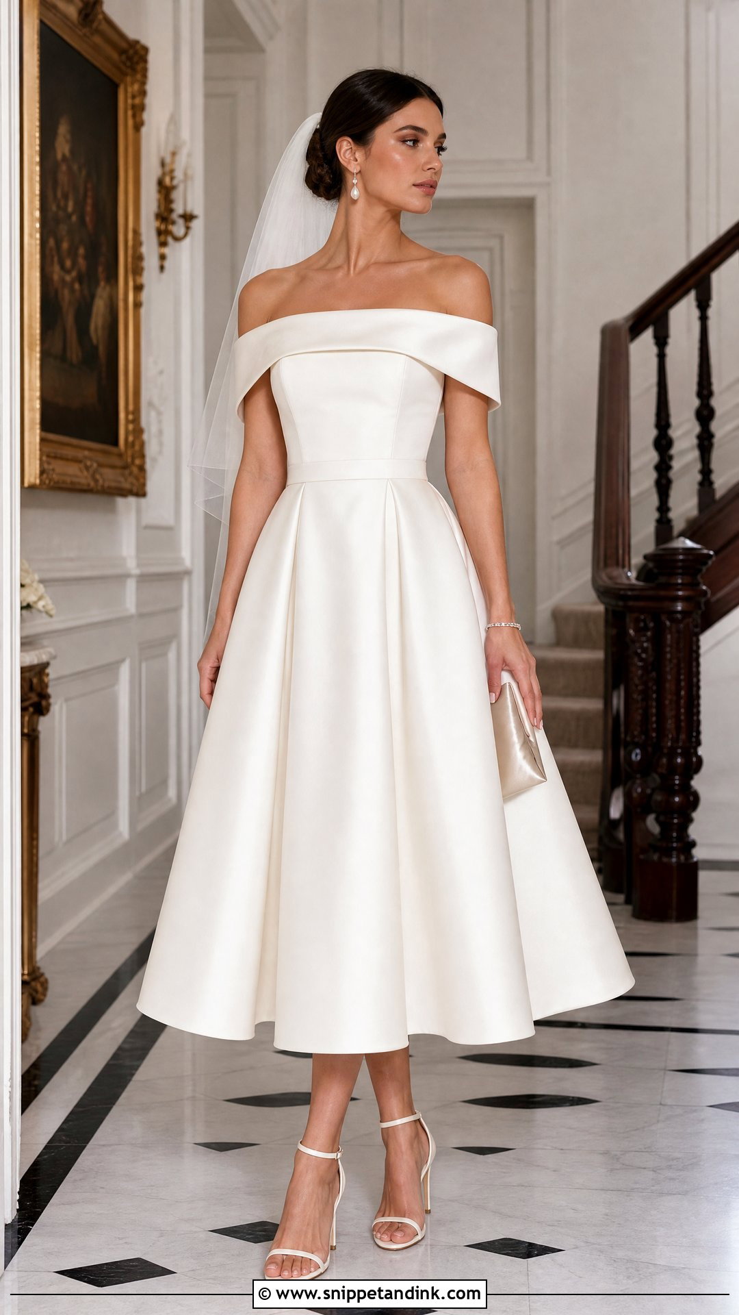 Off Shoulder Tea Length Bridal Dress - Snippet and Ink - 20 Tea Length Bridal Dresses