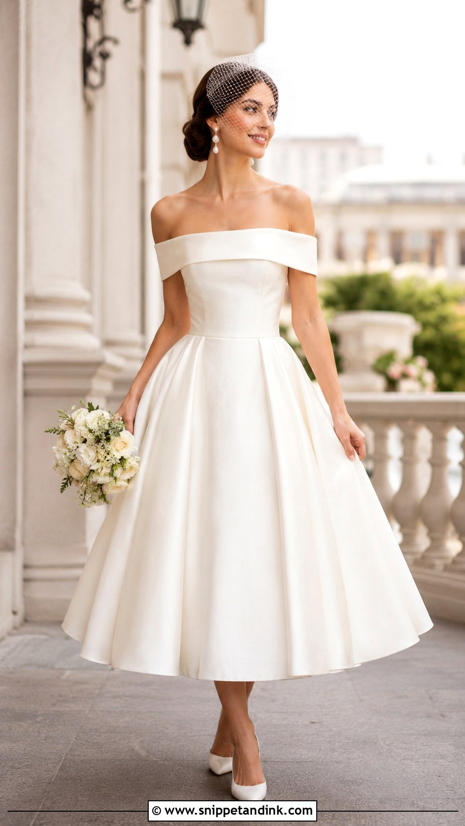 Off Shoulder Tea Length Wedding Dress - Snippet and Ink - 25 Tea Length Wedding Dress Vintage Ideas
