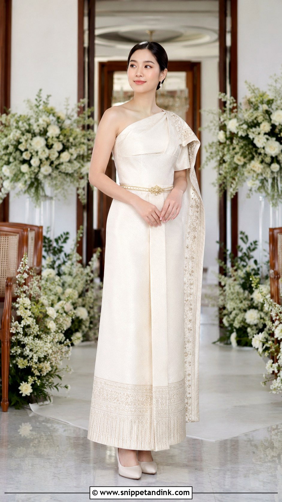 Off Shoulder Thai Silk Wedding Dress - Snippet and Ink - 20 Modern Thai Wedding Dress Ideas