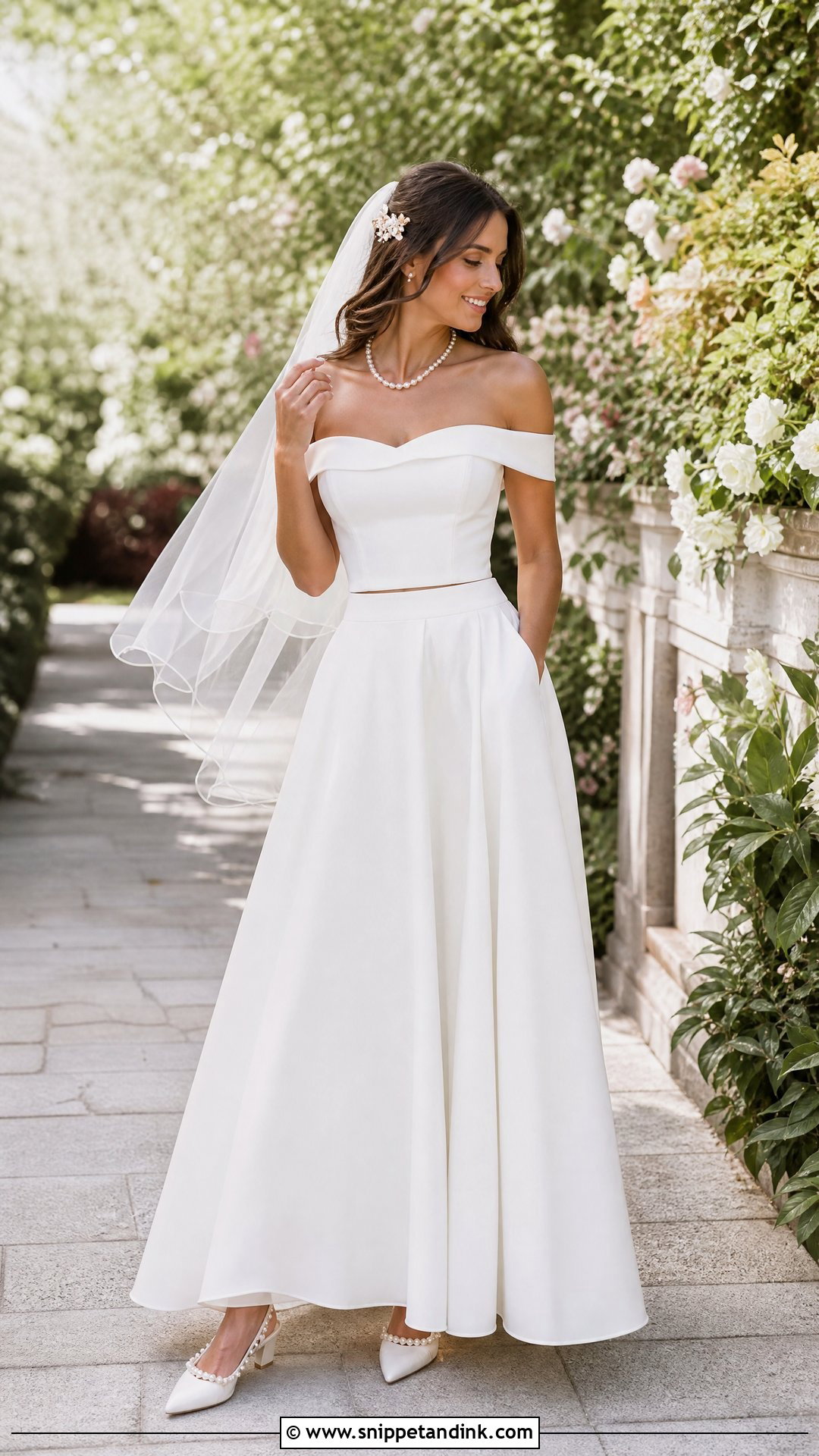 Off Shoulder Top And A Line Skirt Bridal Separates - Snippet and Ink - 25 Bridal Separates Ideas