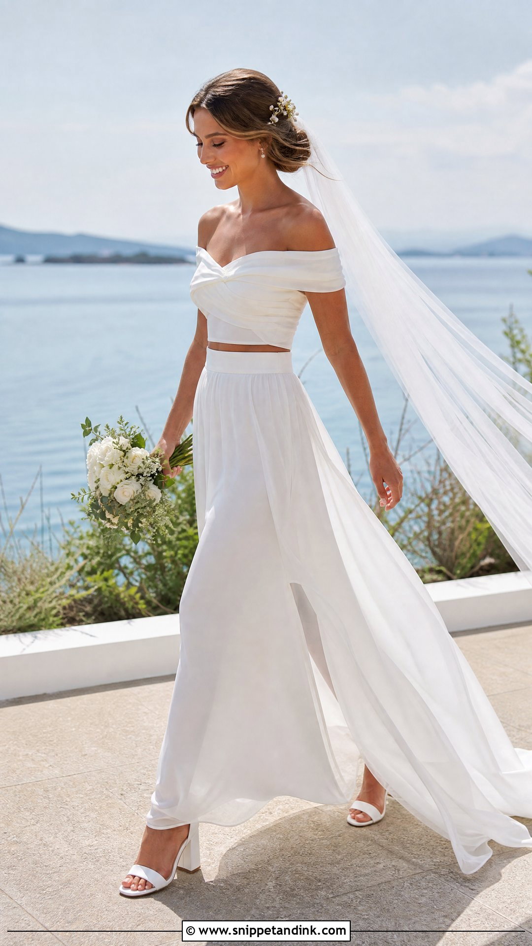 Off Shoulder Top And Chiffon Skirt Wedding Dress Separates - Snippet and Ink - 20 Wedding Dress Separates Ideas