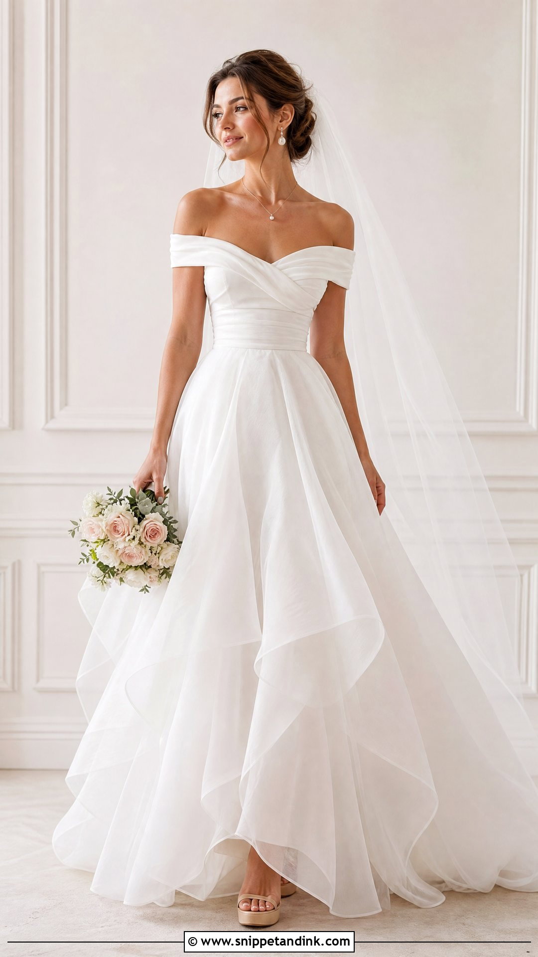 Off Shoulder Top And Organza Skirt Wedding Dress - Snippet and Ink - 20 Skirt Wedding Dress Ideas