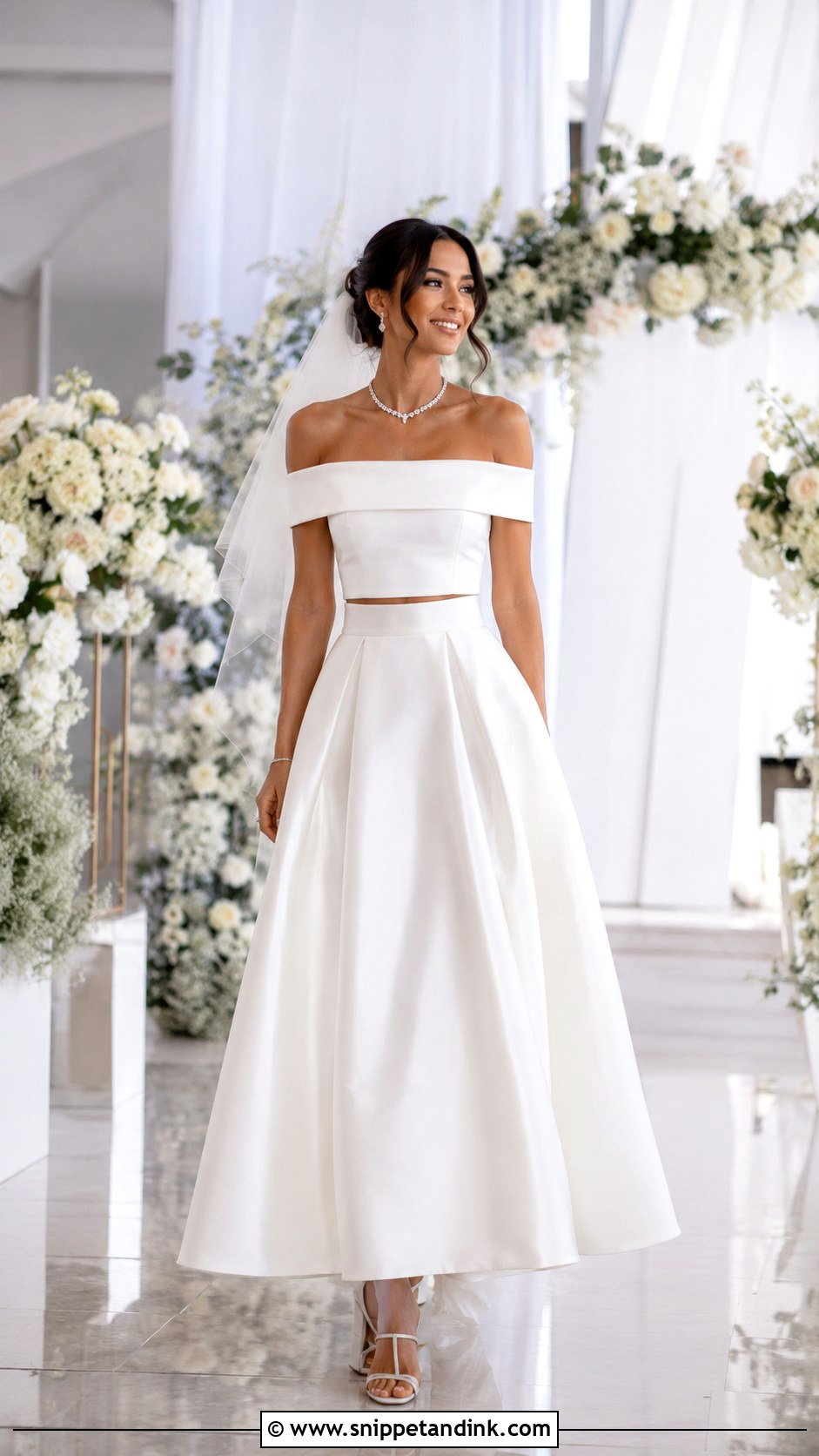 Off Shoulder Top and A Line Bridal Skirt - Snippet and Ink - 20 Bridal Skirt and Top Ideas