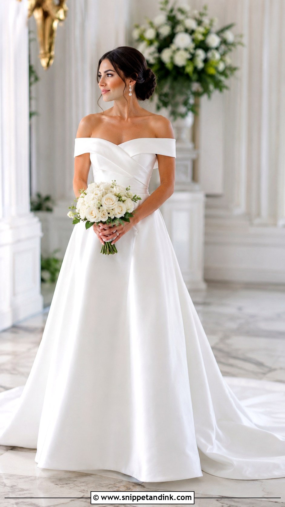 Off Shoulder Train Wedding Dress - Snippet and Ink - 25 Wedding Dress Train Ideas