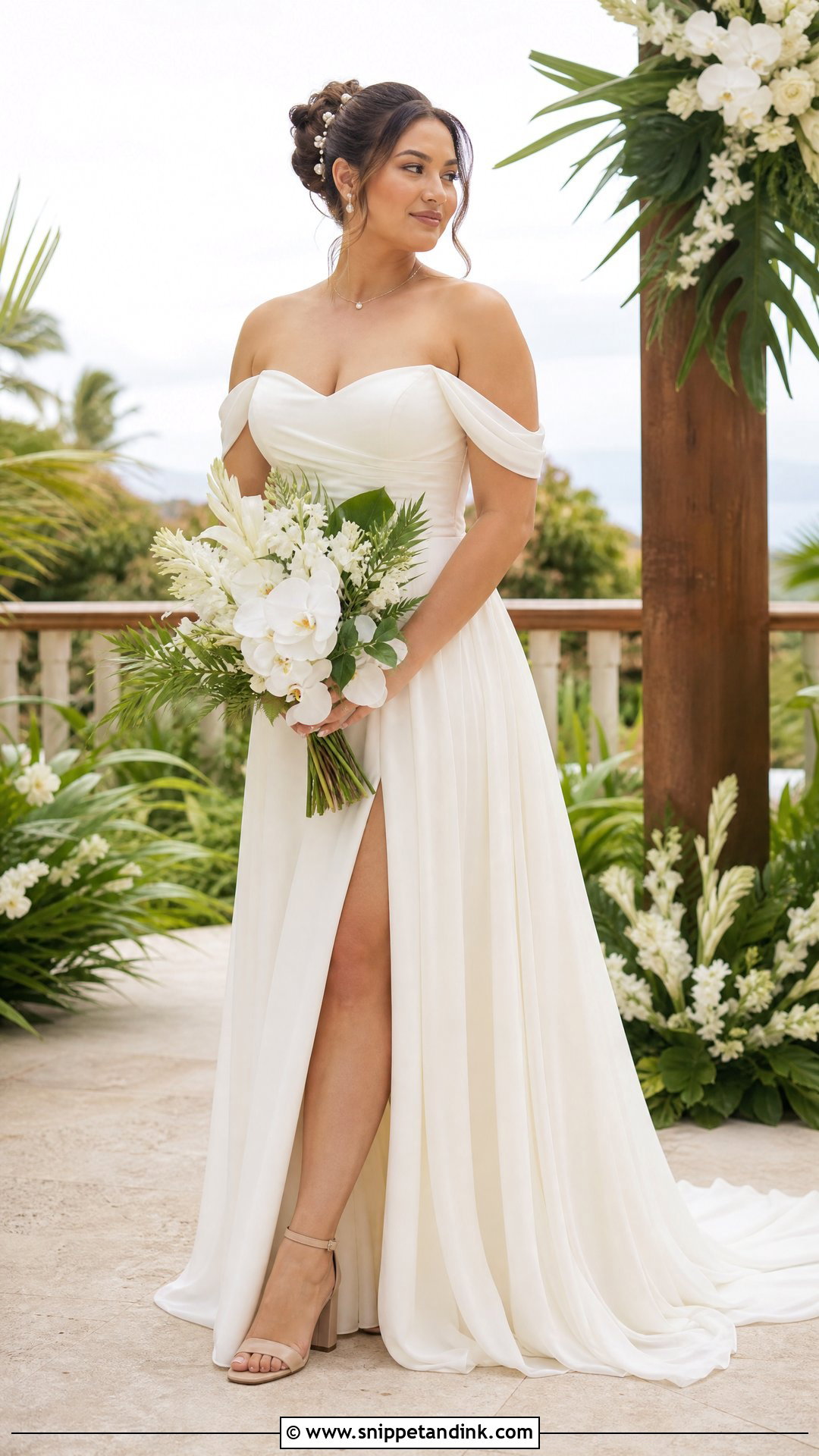Off Shoulder Tropical Wedding Dress - Snippet and Ink - 20 Tropical Wedding Dresses