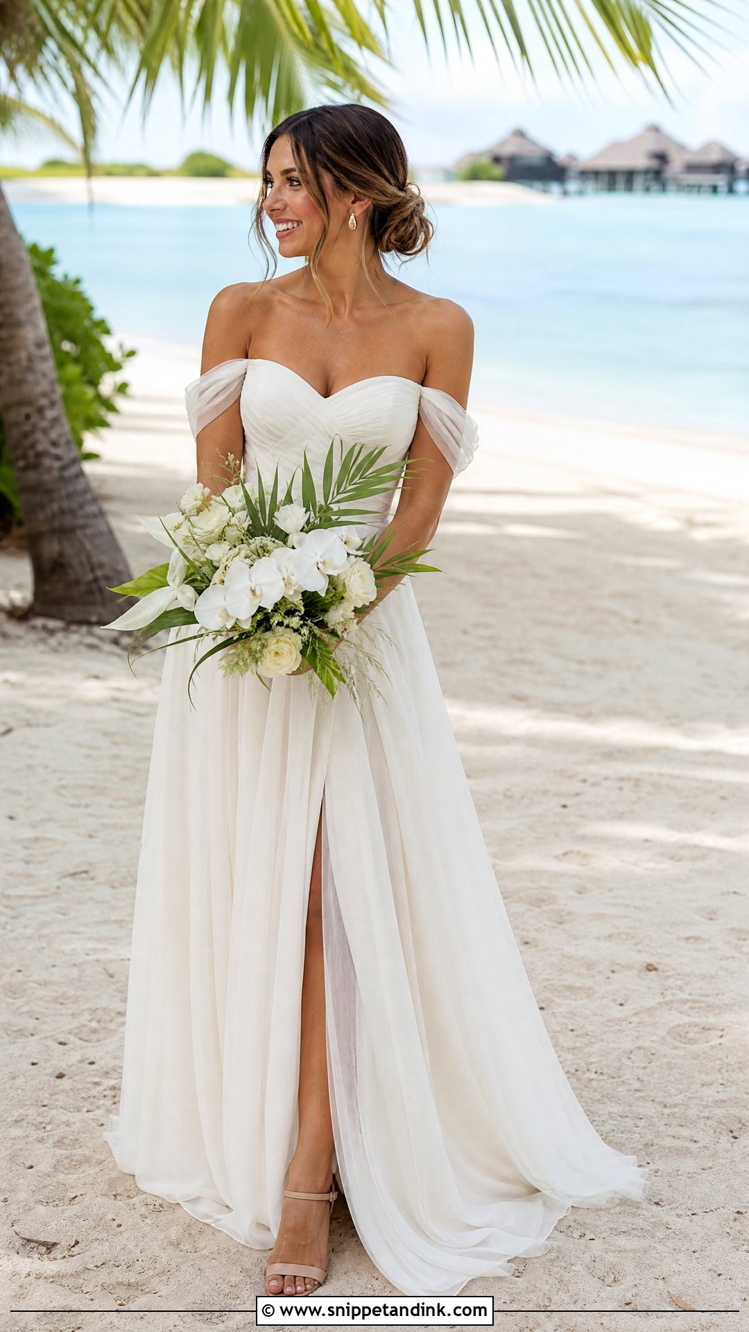 Off Shoulder Tropical Wedding Dress - Snippet and Ink - 25 Tropical Wedding Dress Ideas
