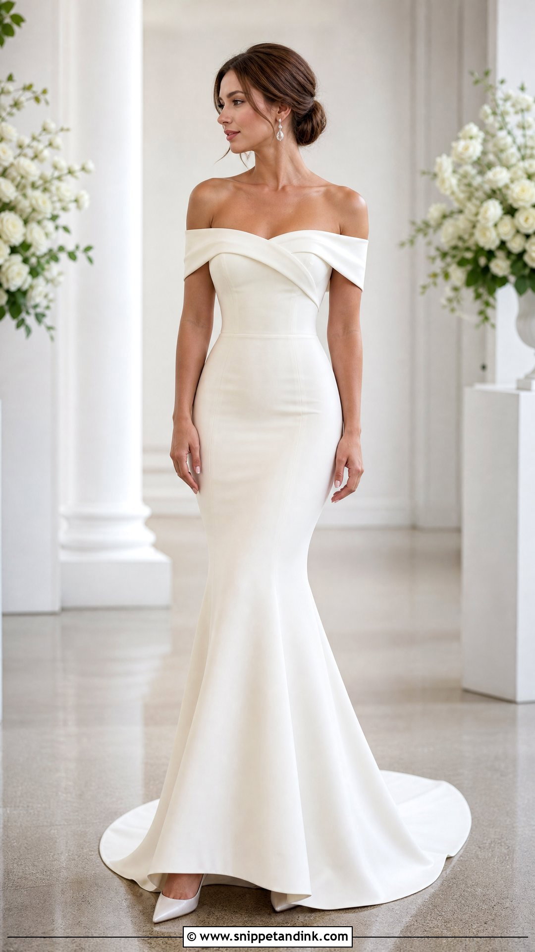 Off Shoulder Trumpet Slim Fit Wedding Dress - Snippet and Ink - 20 Slim Fit Wedding Dress Ideas