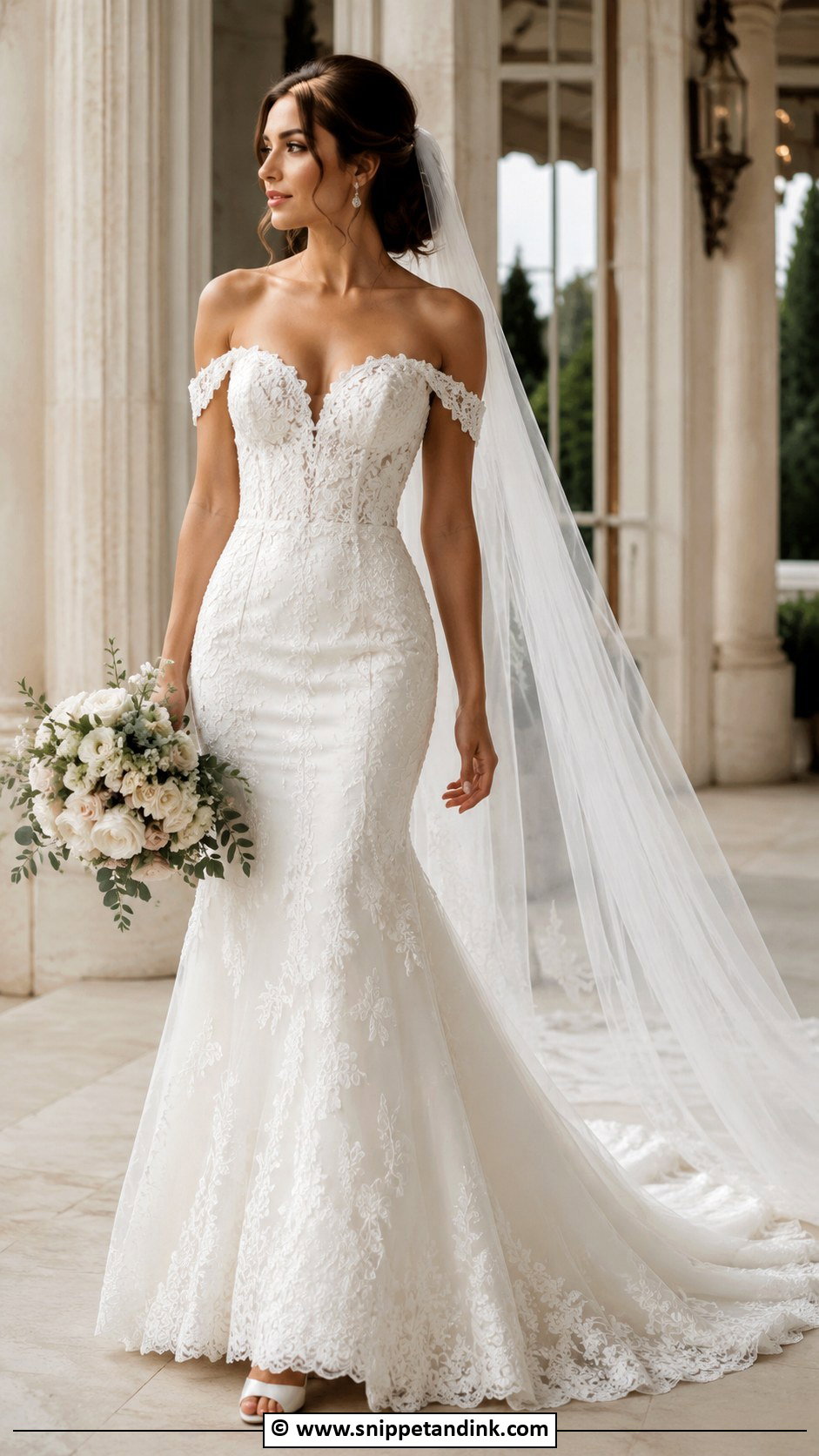 Off Shoulder Trumpet Wedding Dress - Snippet and Ink - 30 Trumpet Wedding Dress Ideas