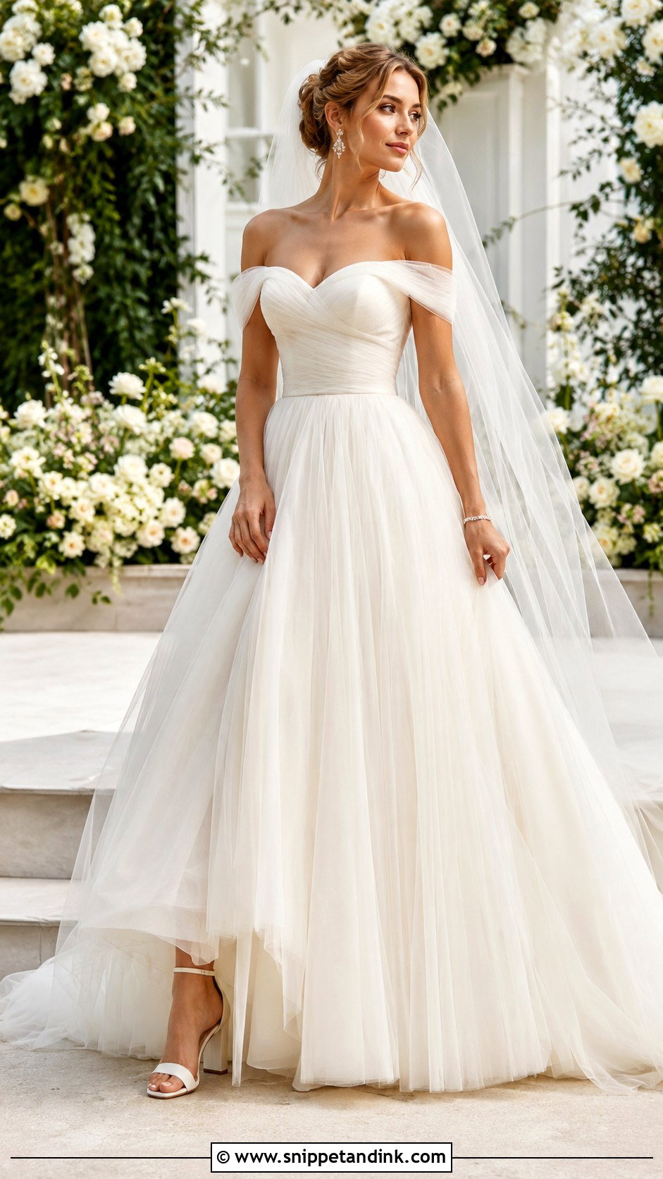 Off Shoulder Tulle Ball Gown Wedding Dress - Snippet and Ink - 20 Full Wedding Dresses