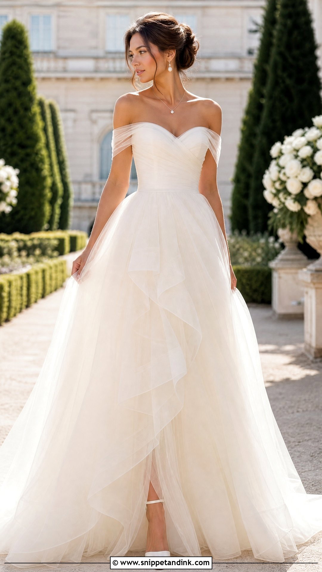 Off Shoulder Tulle Bride Dress - Snippet and Ink - 20 Romantic Bride Dress Ideas