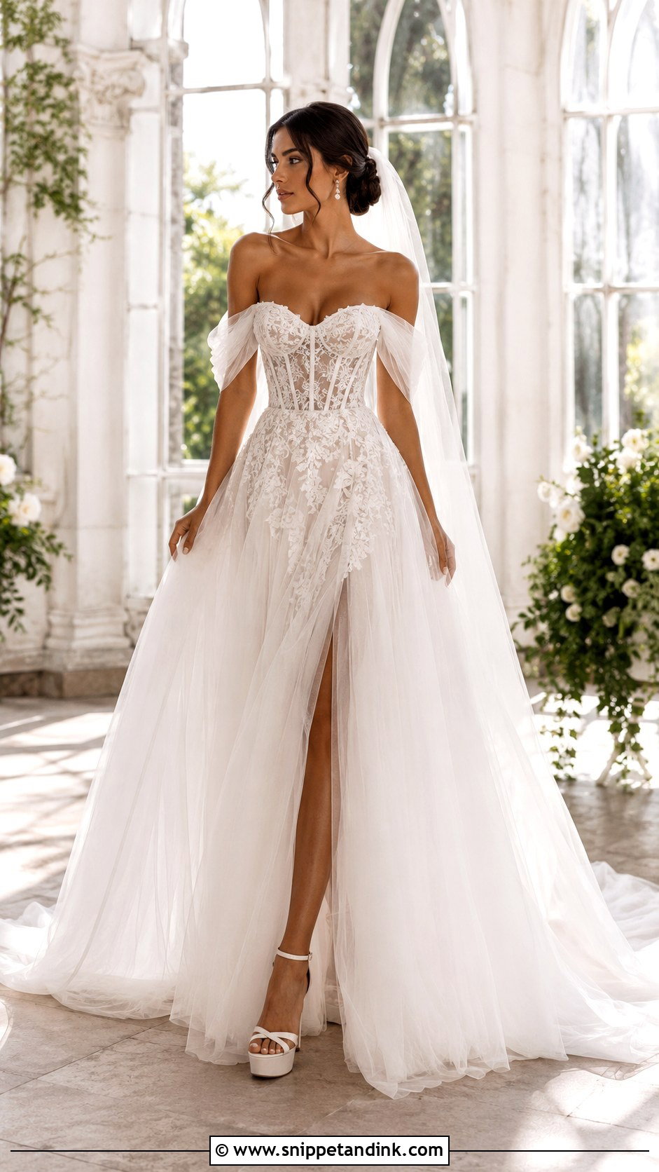 Off Shoulder Tulle Corset Ball Gown Wedding Dress - Snippet and Ink - 20 Corset Ball Gown Wedding Dress Ideas