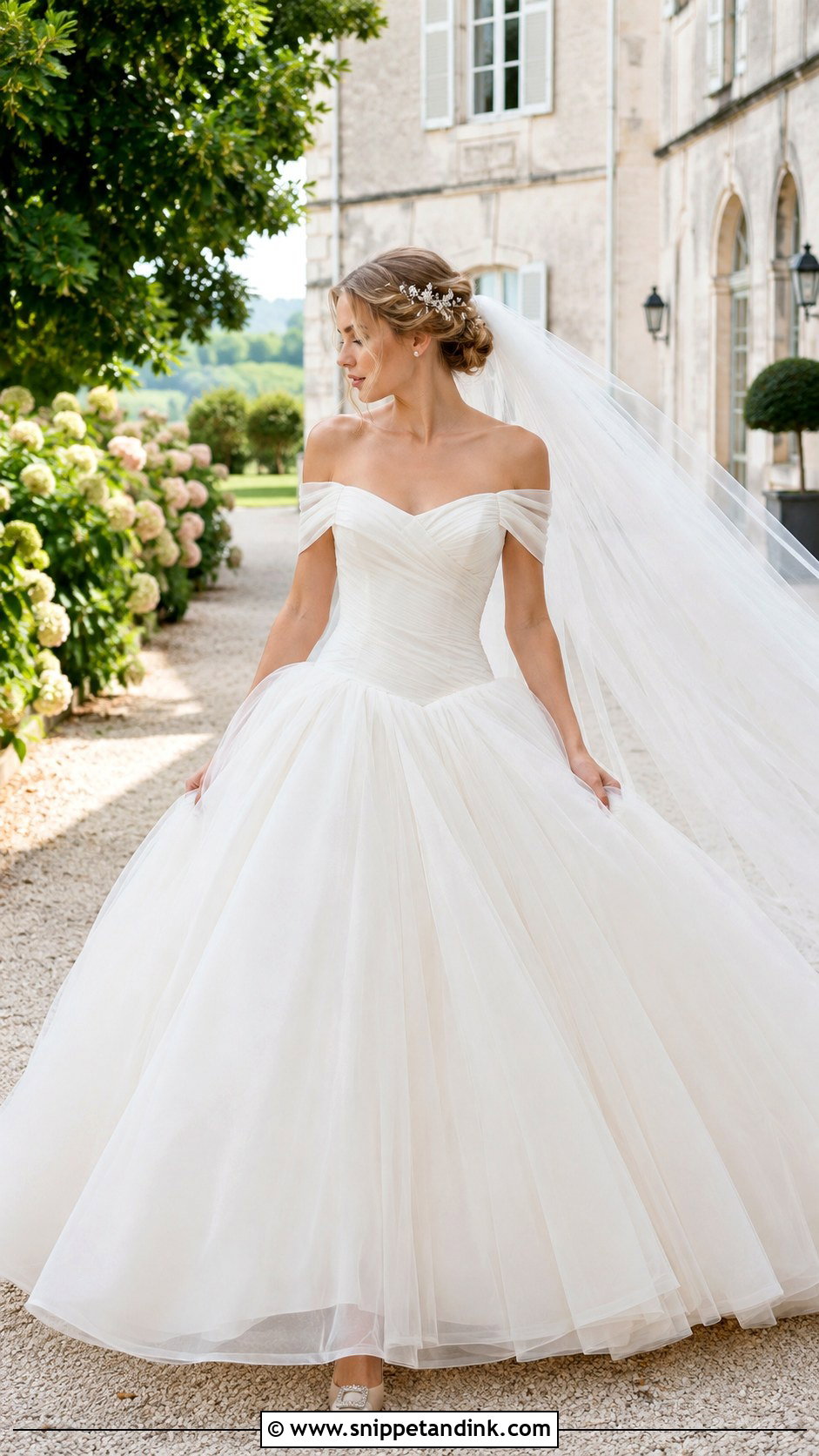 Off Shoulder Tulle Drop Waist Princess Wedding Dress - Snippet and Ink - 20 Drop Waist Princess Wedding Dress Ideas
