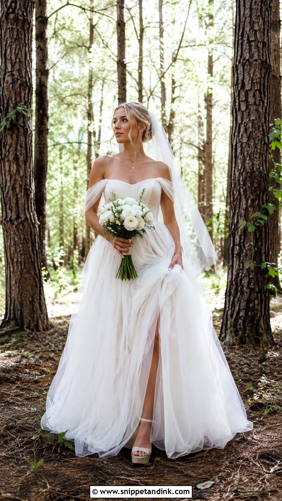 Off Shoulder Tulle Forest Wedding Dress - Snippet and Ink - 20 Forest Wedding Dresses