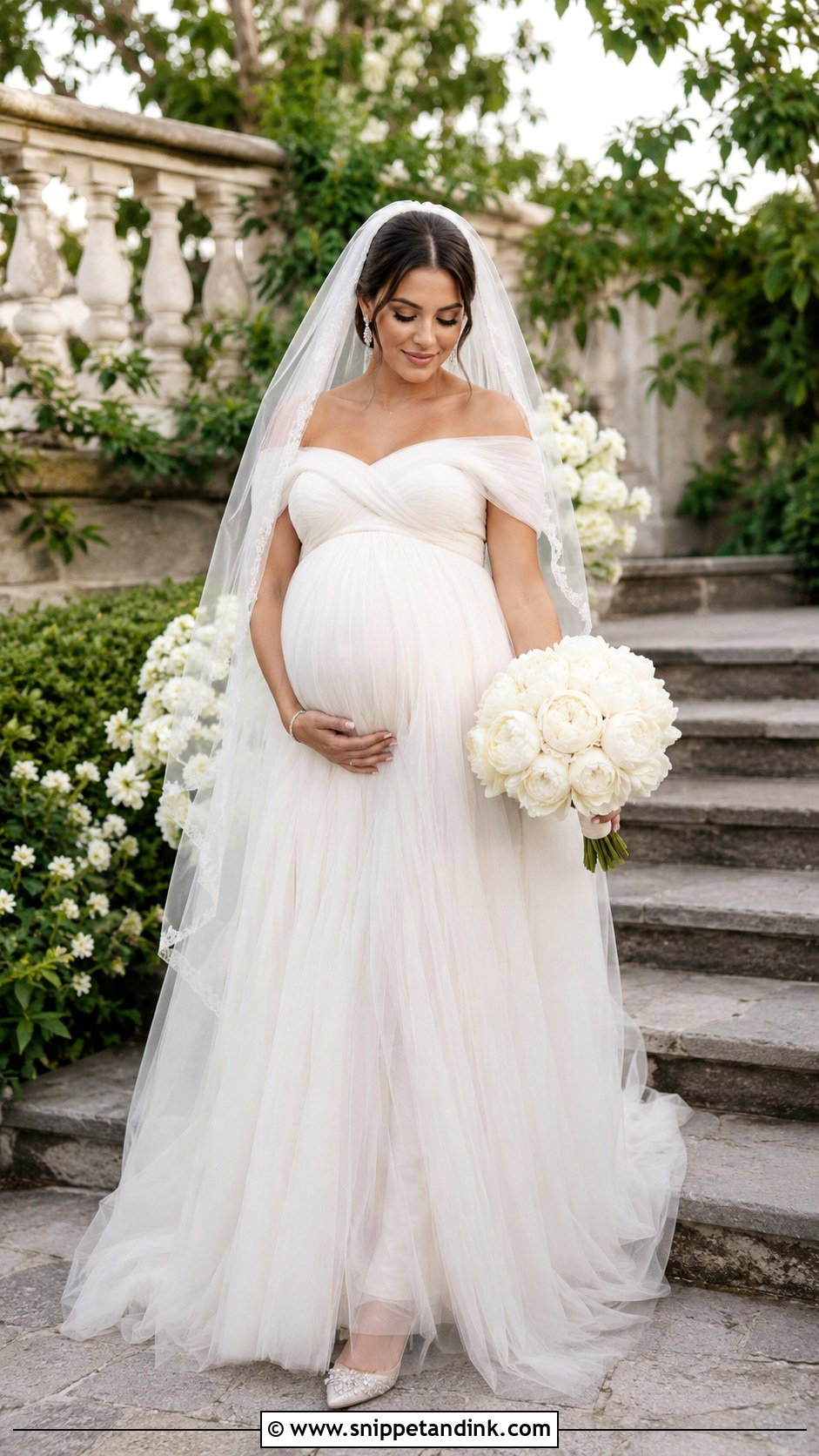Off Shoulder Tulle Maternity Wedding Dress - Snippet and Ink - 20 Maternity Wedding Dresses Pregnant Brides