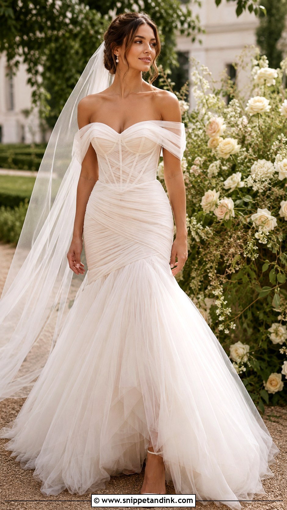 Off Shoulder Tulle Mermaid Wedding Gown - Snippet and Ink - 20 Mermaid Wedding Gowns