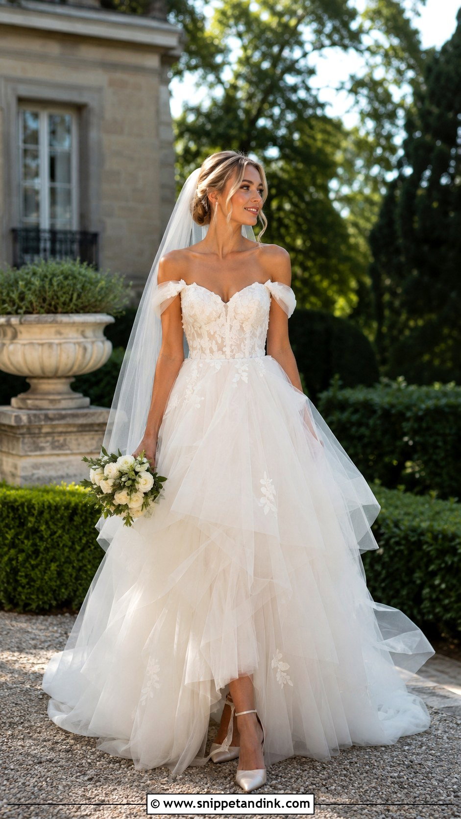 Off Shoulder Tulle Wedding Dress - Snippet and Ink - 25 Soft Romantic Wedding Dress Ideas