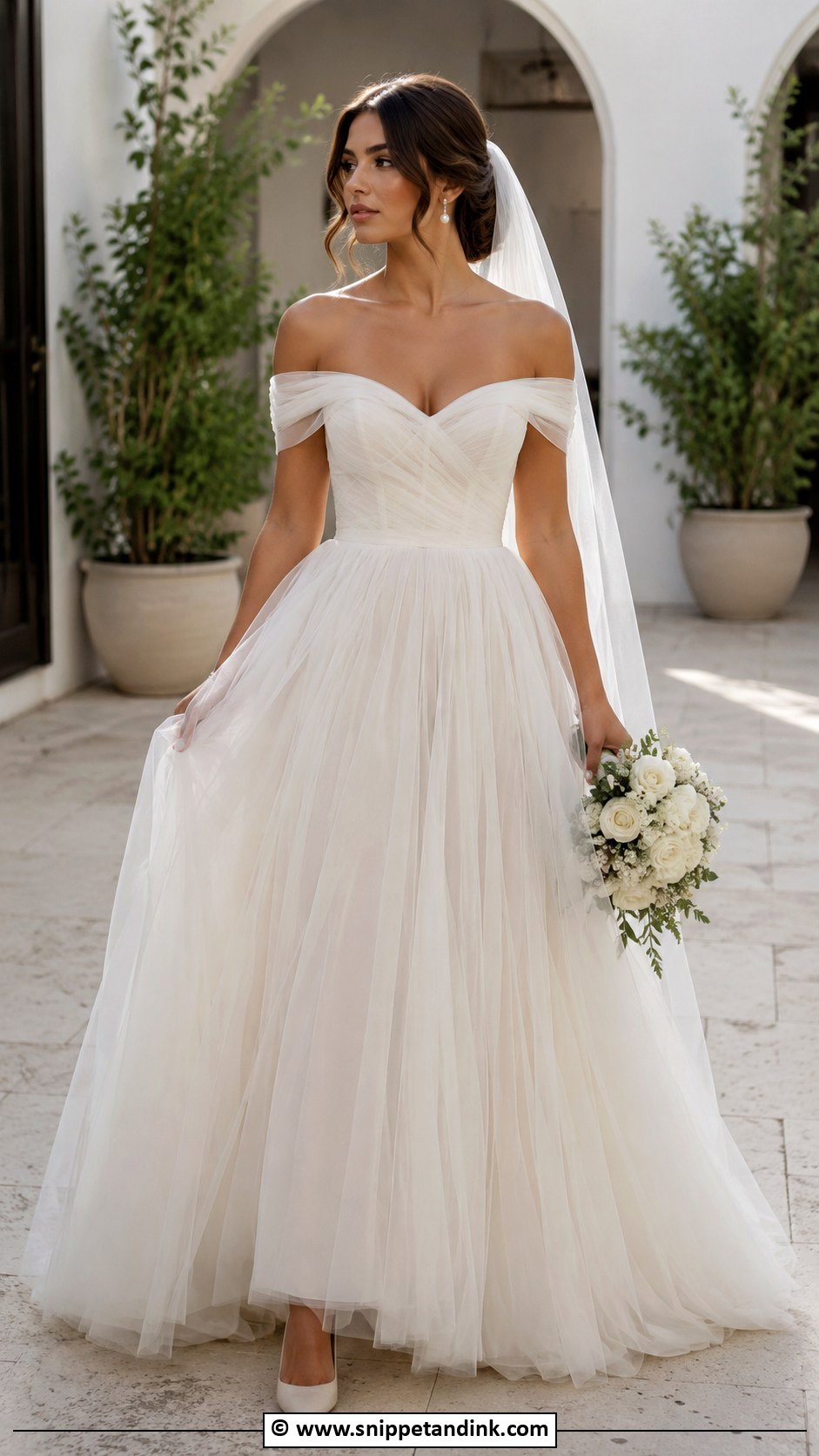 Off Shoulder Tulle Wedding Dress - Snippet and Ink - 30 Tulle Wedding Dress Ideas