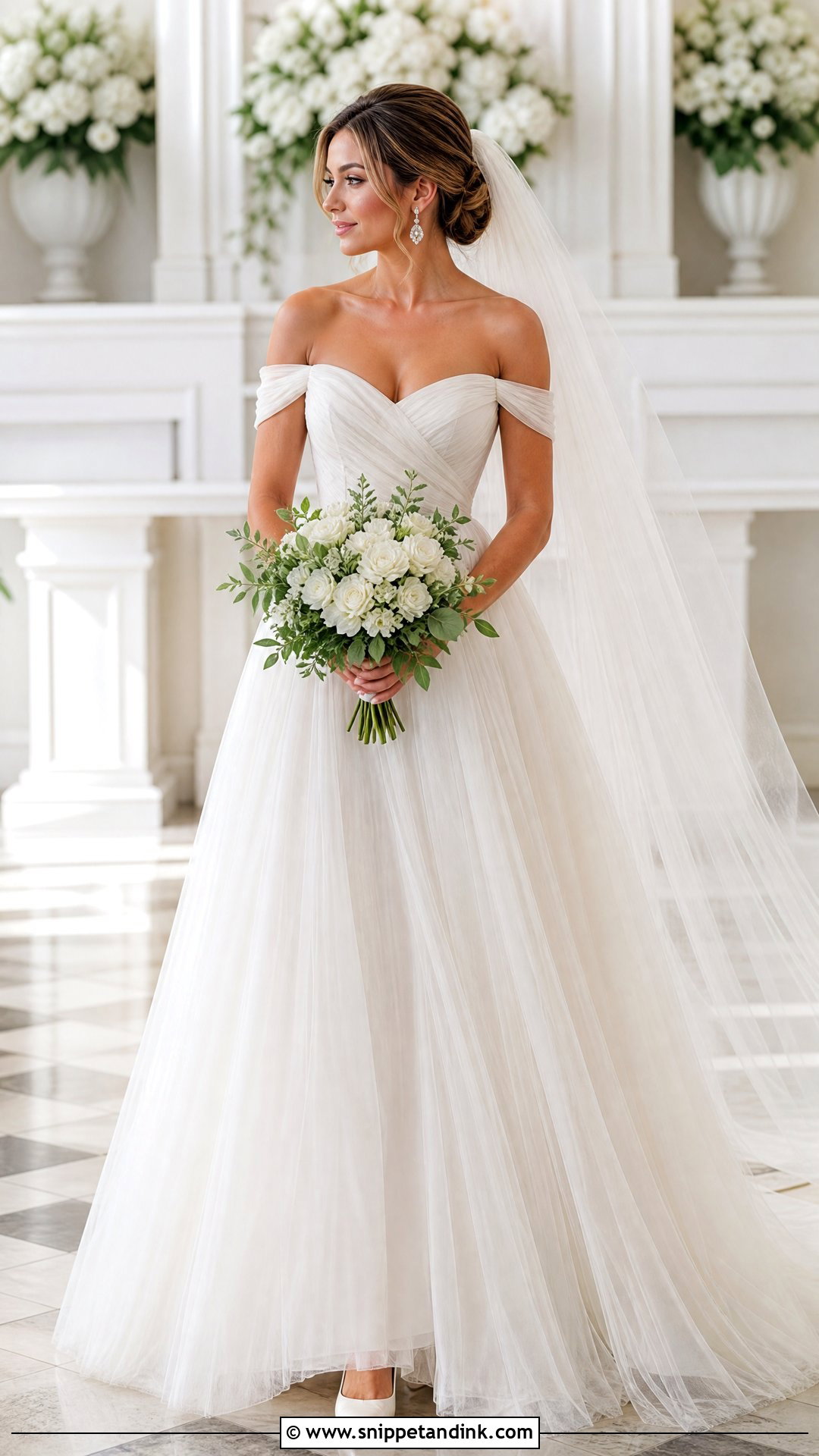 Off Shoulder Tulle Wedding Gown - Snippet and Ink - 25 Tulle Wedding Gown Ideas