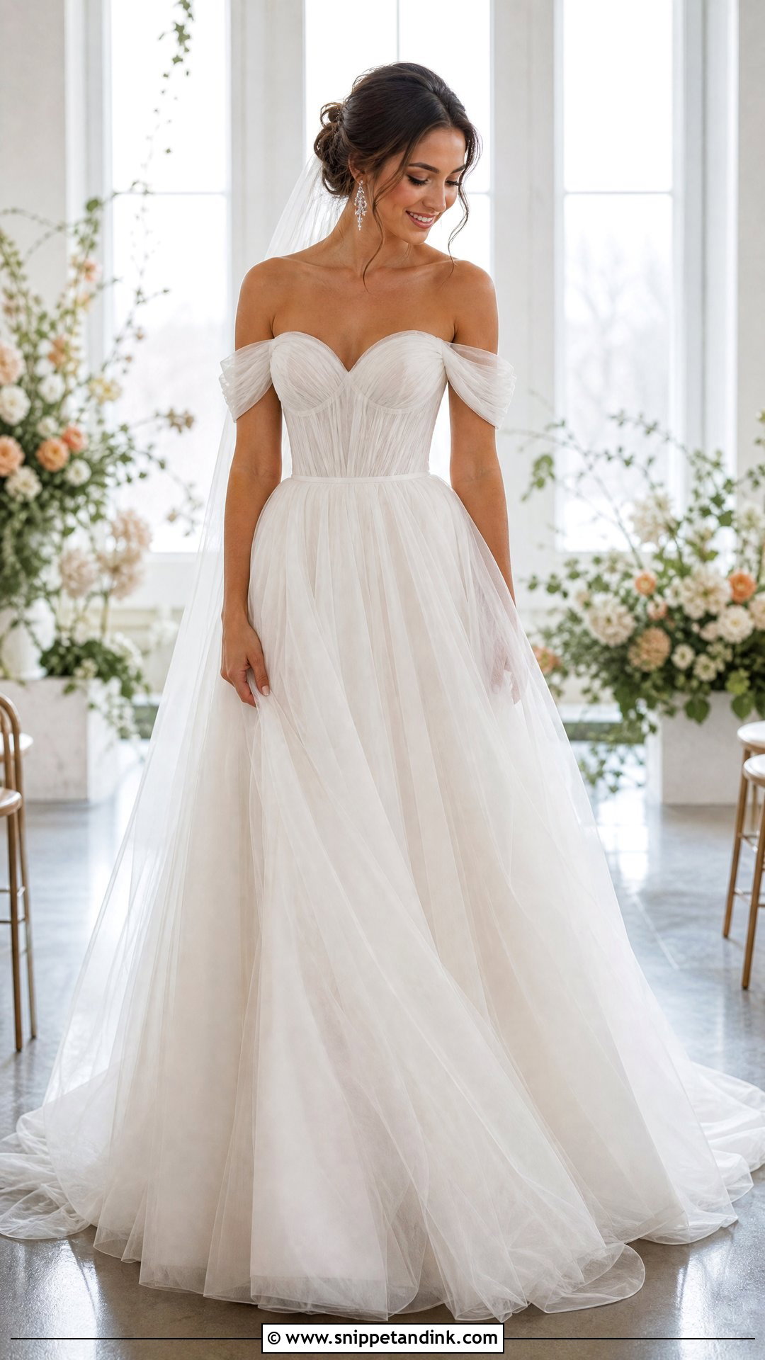 Off Shoulder Tulle Wedding Gown - Snippet and Ink - 25 Off Shoulder Wedding Gown Ideas