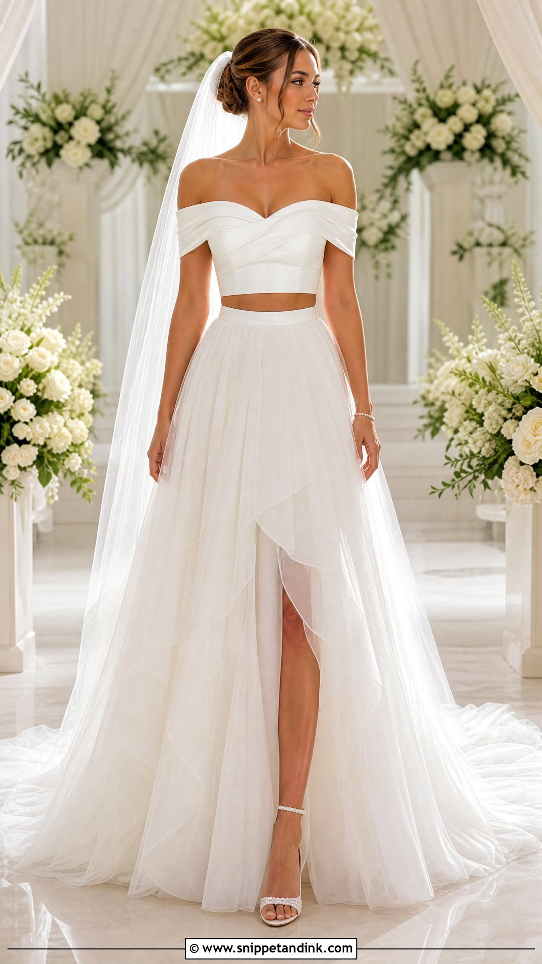 Off Shoulder Two Piece Wedding Dress - Snippet and Ink - 20 Two Part Wedding Dress Ideas