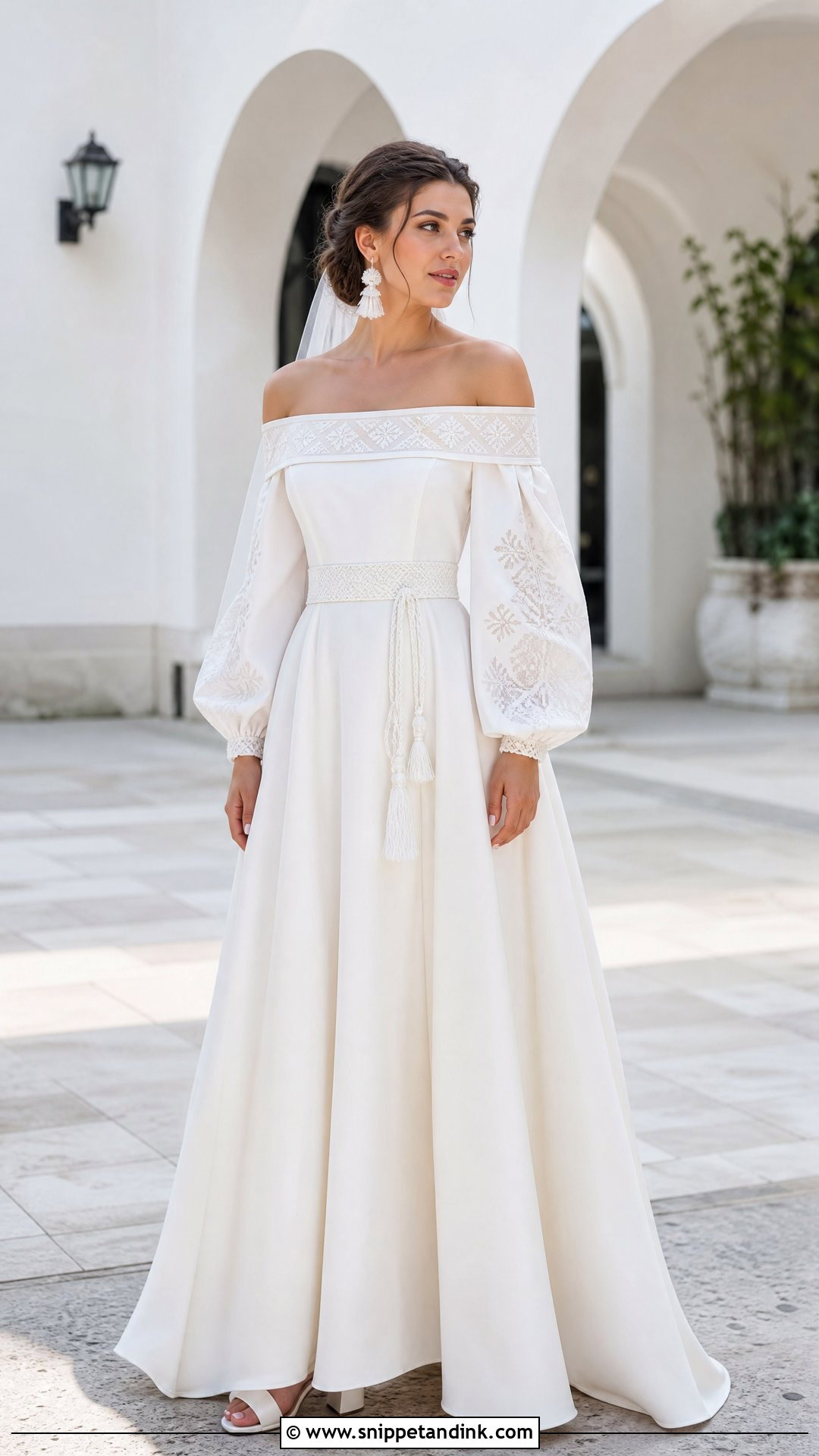 Off Shoulder Ukrainian Wedding Dress - Snippet and Ink - 20 Ukrainian Wedding Dress Ideas
