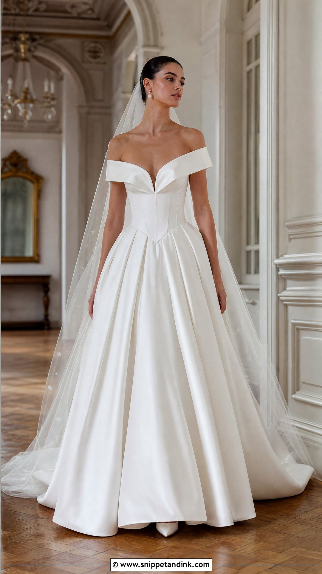 Off Shoulder V Drop Waist Wedding Dress - Snippet and Ink - 20 V Drop Waist Wedding Dress Ideas