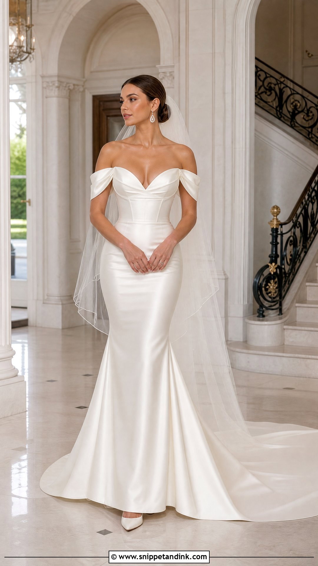 Off Shoulder V Neck Mermaid Wedding Dress - Snippet and Ink - 20 V Neck Mermaid Wedding Dress Ideas