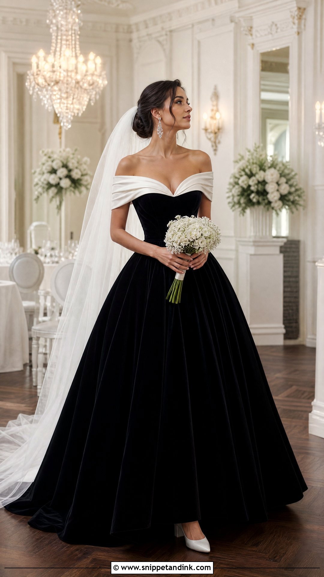 Off Shoulder Velvet Ball Gown Bridal Dress - Snippet and Ink - 20 Velvet Bridal Dress Ideas