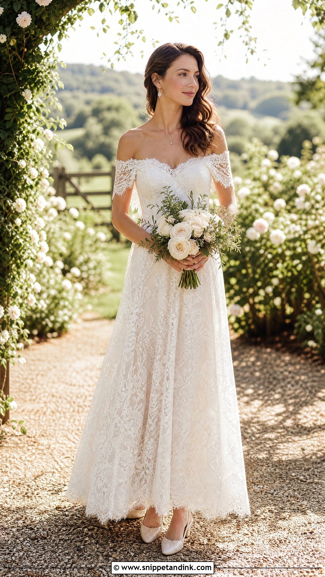 Off Shoulder Vintage Bohemian Lace Wedding Dress - Snippet and Ink - 20 Vintage Bohemian Lace Wedding Dress Ideas