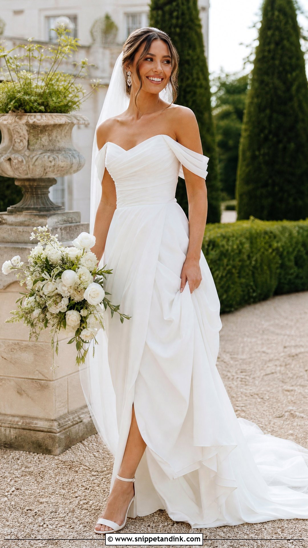 Off Shoulder Waterfall Wedding Dress - Snippet and Ink - 20 Waterfall Wedding Dress Ideas