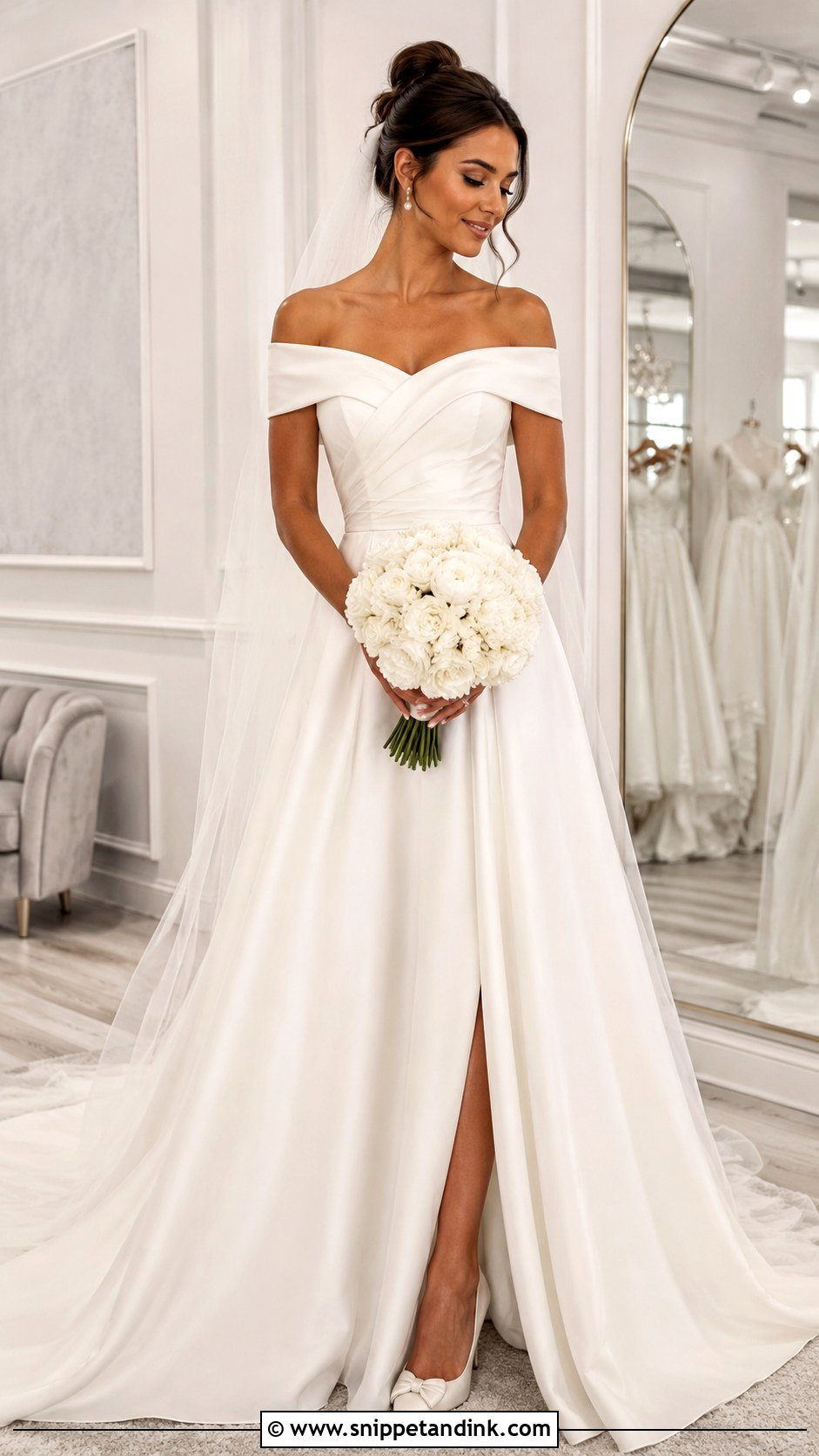 Off Shoulder Wedding Dress - Snippet and Ink - 25 Yes to the Dress Ideas