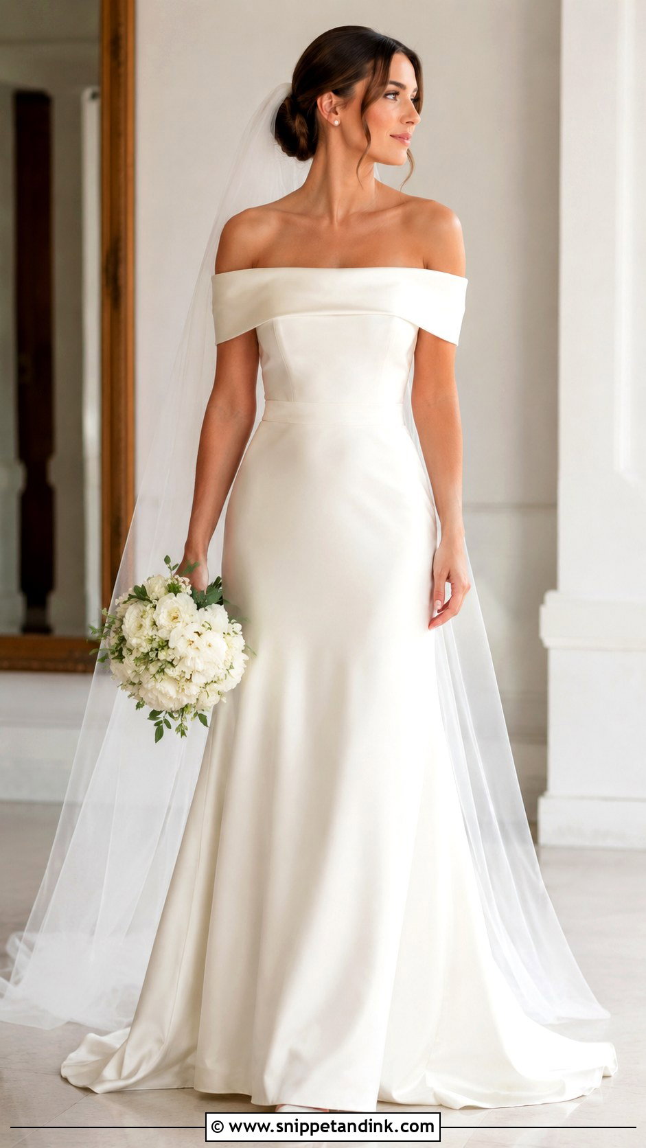 Off Shoulder Wedding Dress - Snippet and Ink - 25 Classic Minimalist Wedding Dress Ideas