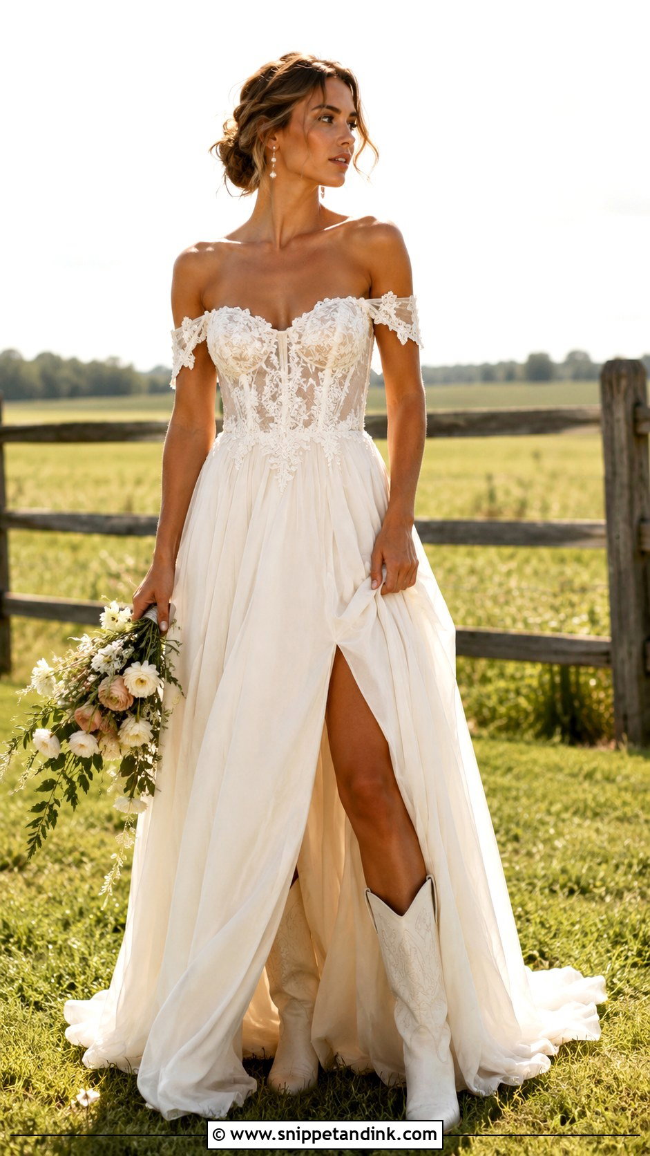 Off Shoulder Wedding Dress - Snippet and Ink - 25 Country Style Wedding Dresses