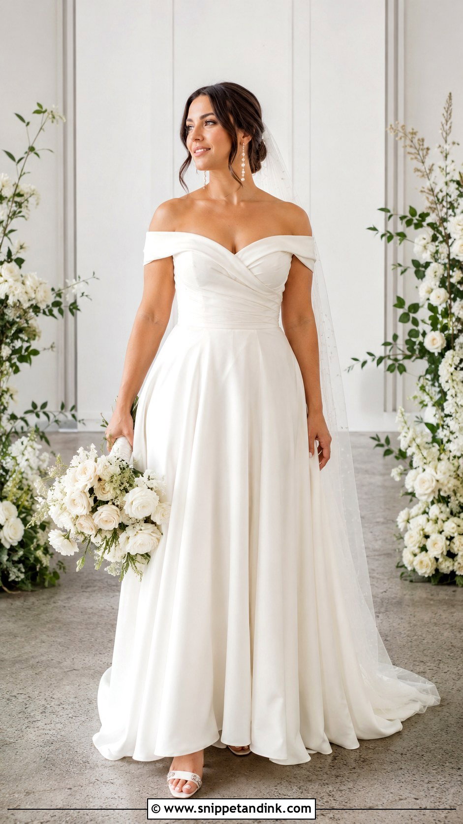 Off Shoulder Wedding Dress For Mid Size Bride - Snippet and Ink - 25 Mid Size Bride Ideas