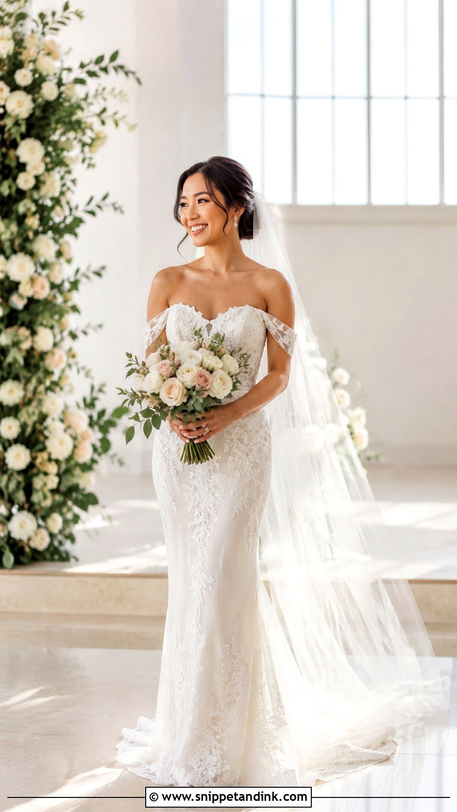 Off Shoulder Wedding Dress For Petite Women - Snippet and Ink - 25 Wedding Dresses for Petite Women
