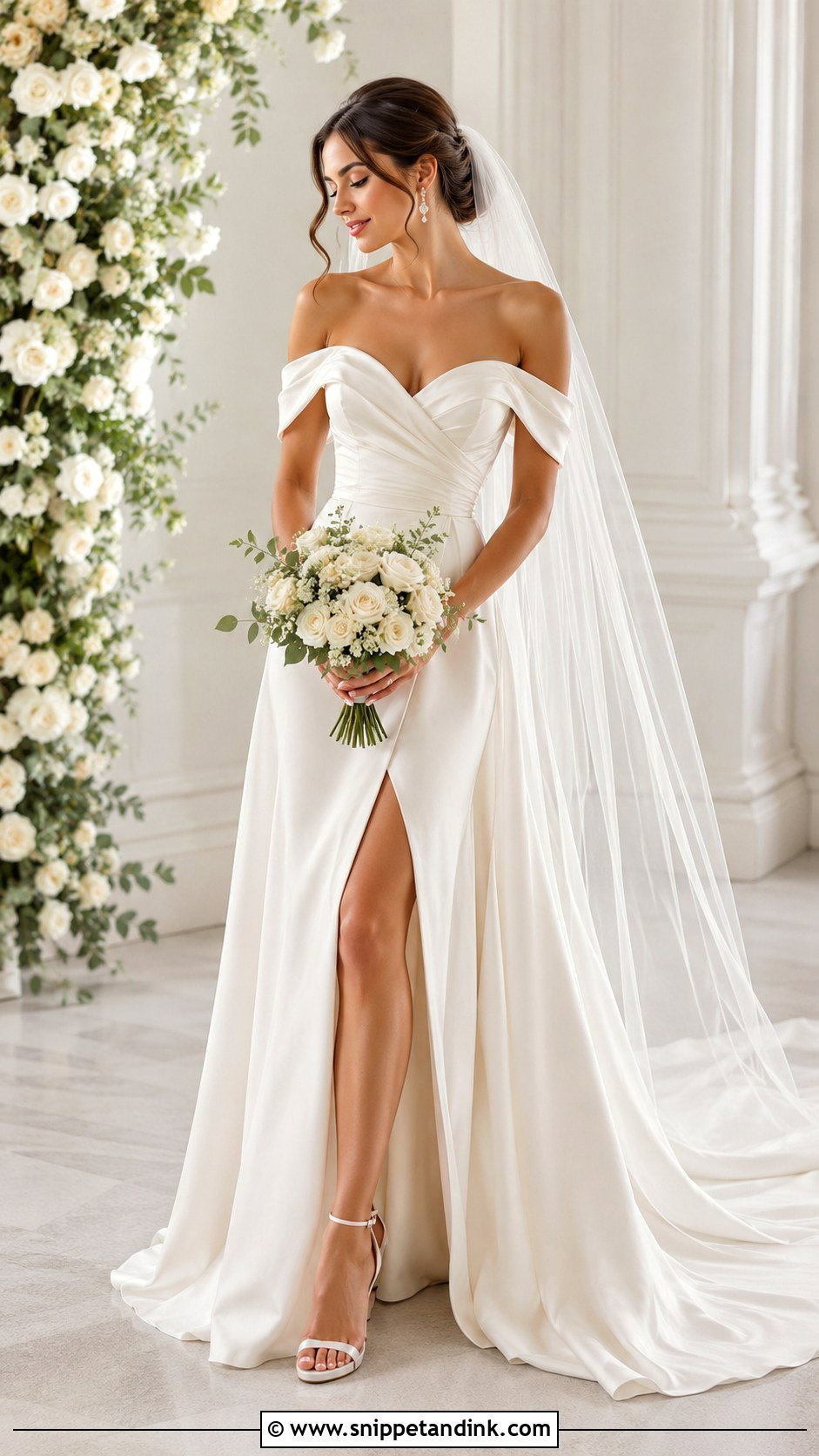 Off Shoulder Wedding Dress Outfit - Snippet and Ink - 25 Wedding Outfit for Bride Ideas