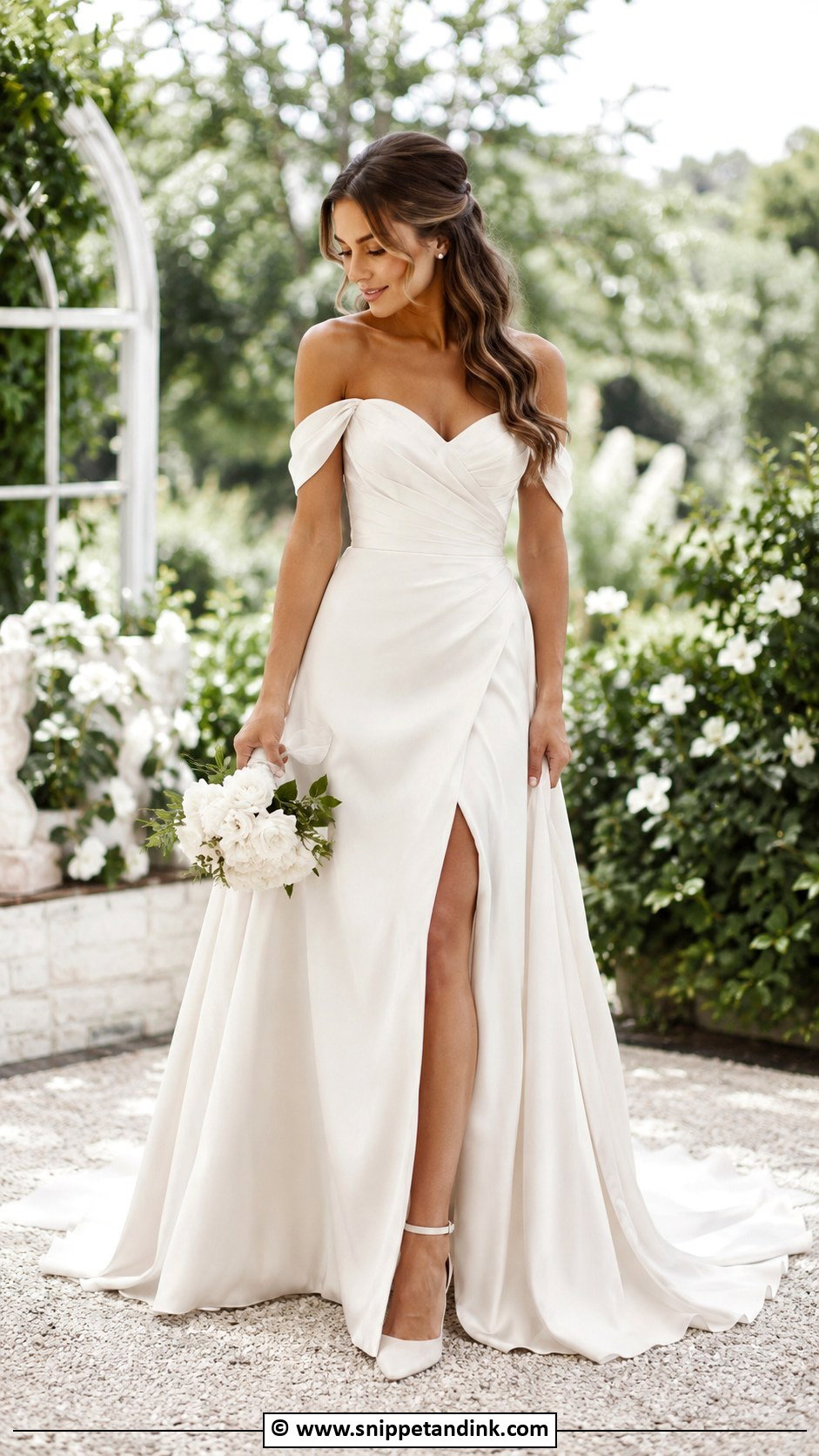 Off Shoulder Wedding Dress Outfit - Snippet and Ink - 25 Bride Wedding Outfits