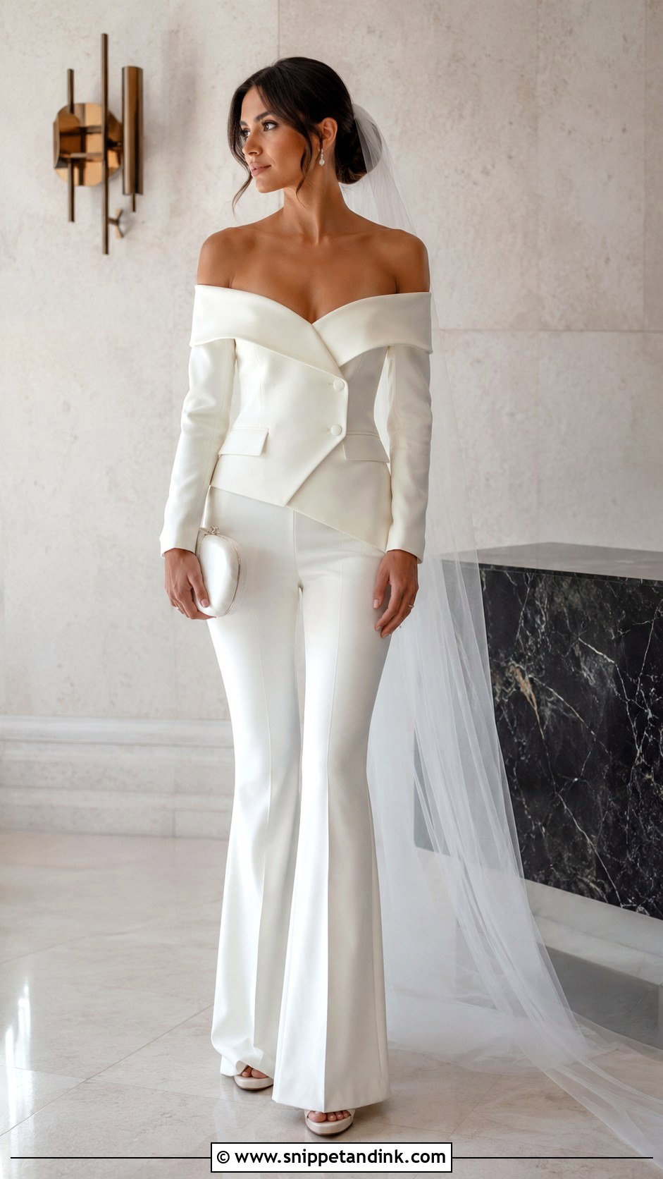 Off Shoulder Wedding Dress Pantsuit - Snippet and Ink - 20 Wedding Dress Pantsuit Ideas
