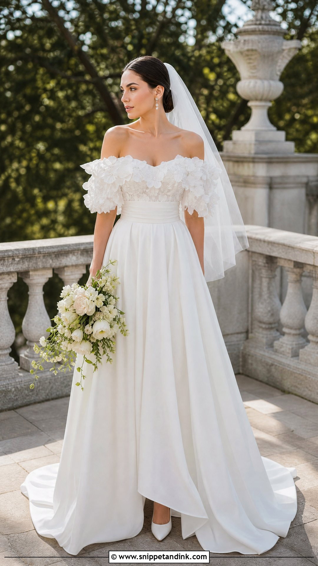 Off Shoulder Wedding Dress With 3D Flowers - Snippet and Ink - 20 Wedding Dress 3d Flowers