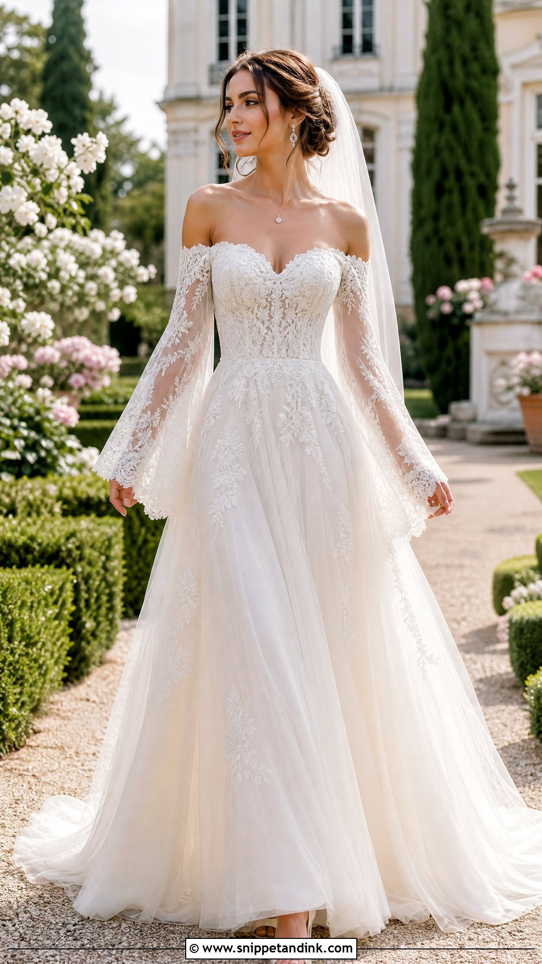 Off Shoulder Wedding Dress With Bell Sleeves - Snippet and Ink - 20 Wedding Dress with Bell Sleeves