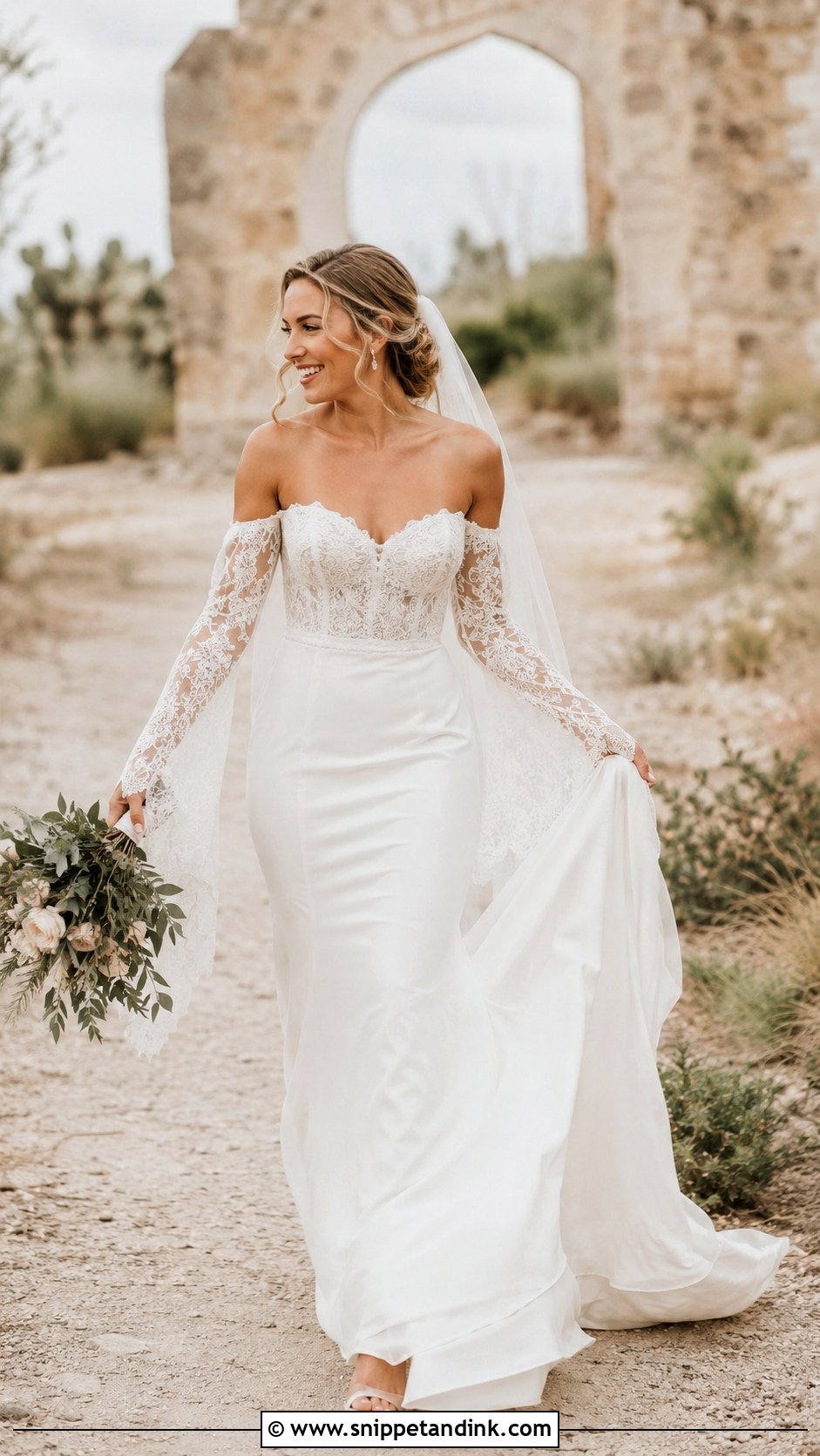 Off Shoulder Wedding Dress With Bell Sleeves - Snippet and Ink - 25 Long Sleeve Off Shoulder Wedding Dress Ideas