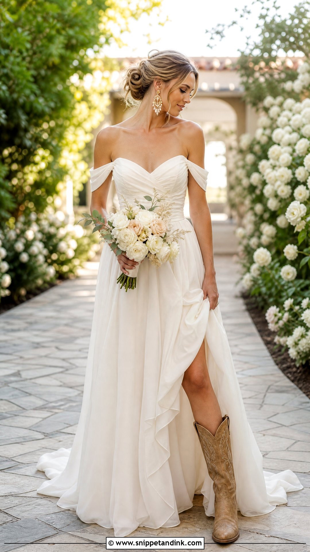 Off Shoulder Wedding Dress With Boots - Snippet and Ink - 25 Wedding Dress with Boots Ideas