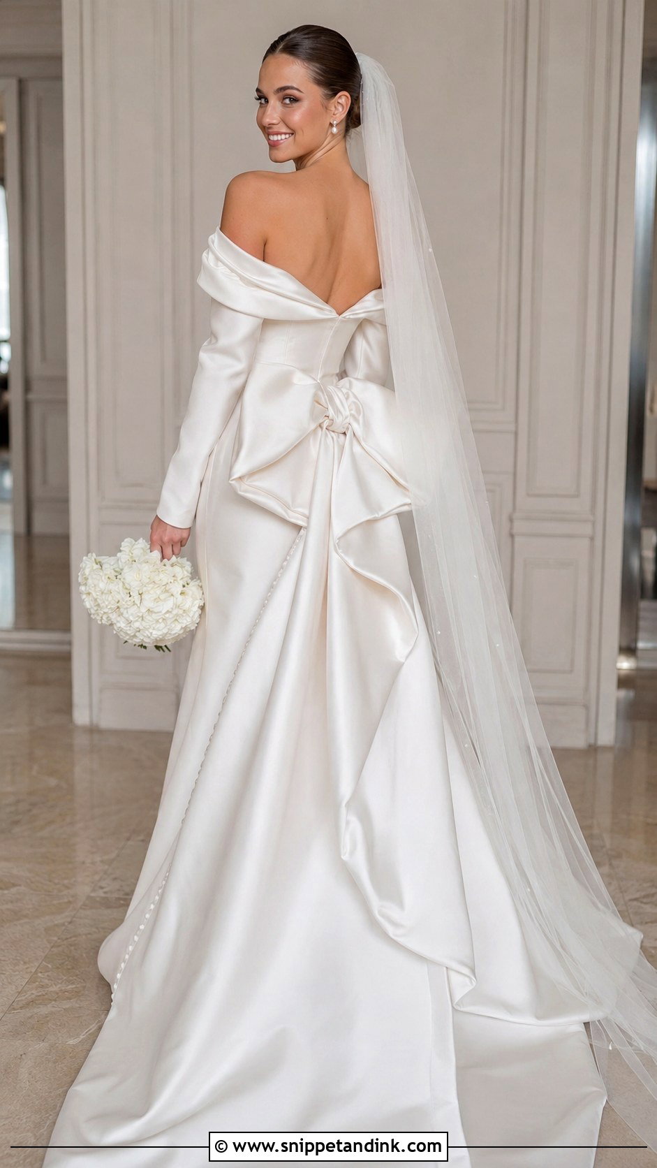 Off Shoulder Wedding Dress With Bow Detail - Snippet and Ink - 25 Long Sleeve Off Shoulder Wedding Dress Ideas