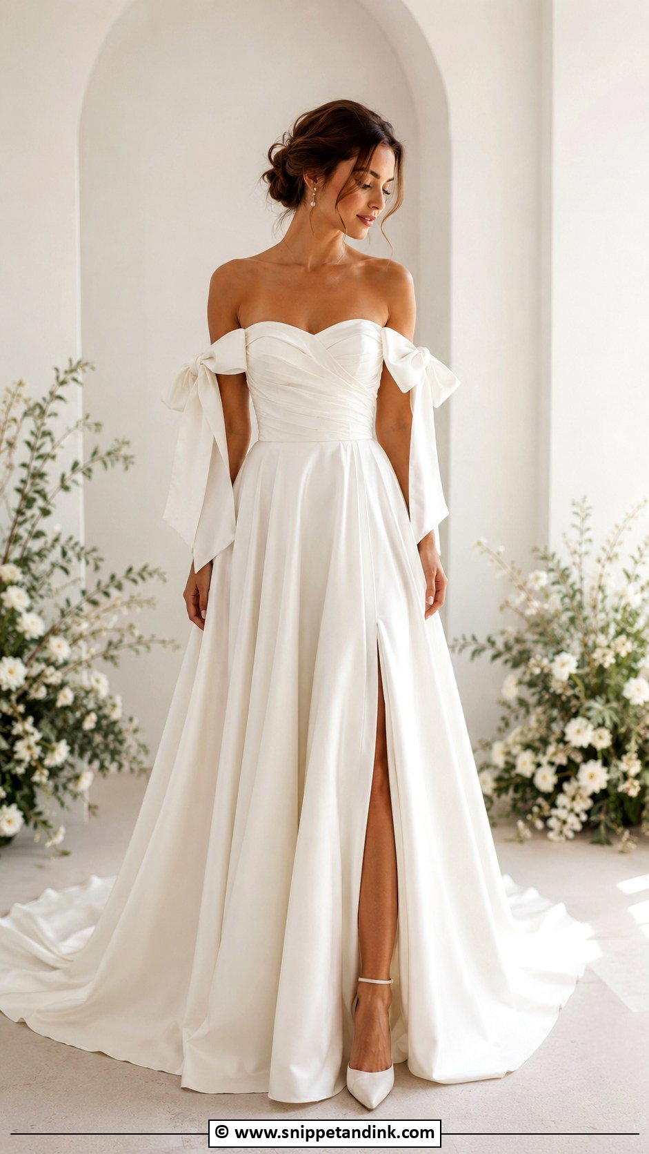 Off Shoulder Wedding Dress With Bow Sleeves - Snippet and Ink - 25 Wedding Dress with Bow Ideas