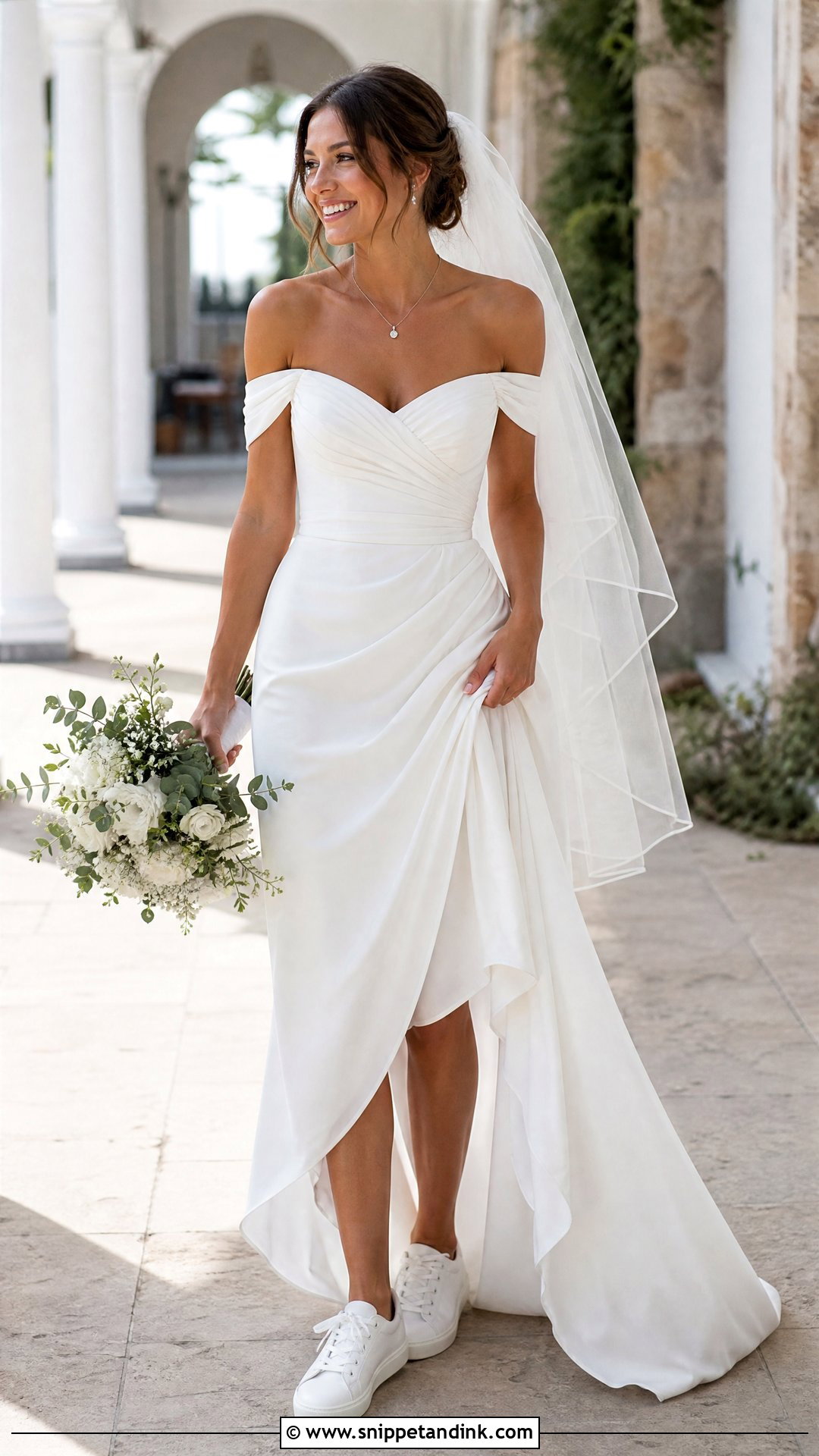 Off Shoulder Wedding Dress With Canvas Sneakers - Snippet and Ink - 20 Wedding Dress Sneakers Ideas
