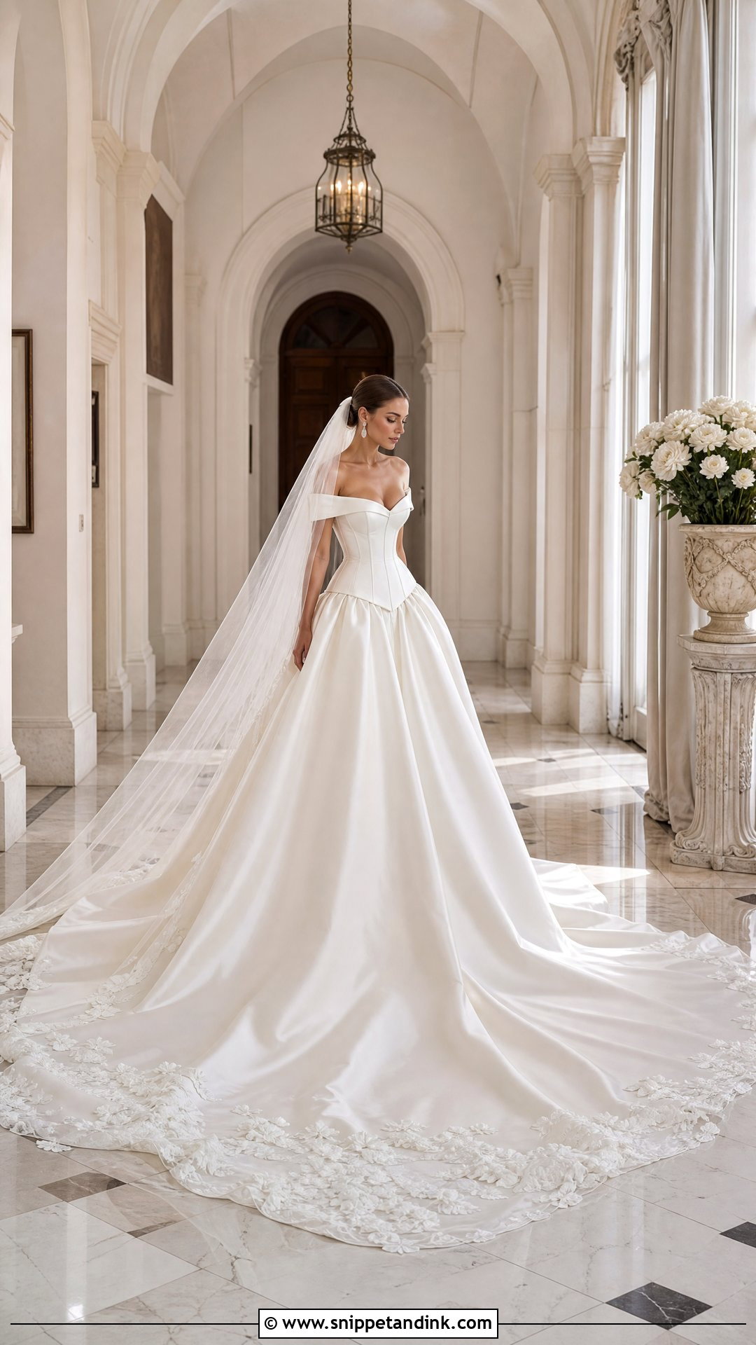 Off Shoulder Wedding Dress With Cathedral Train - Snippet and Ink - 20 Wedding Dresses with Train